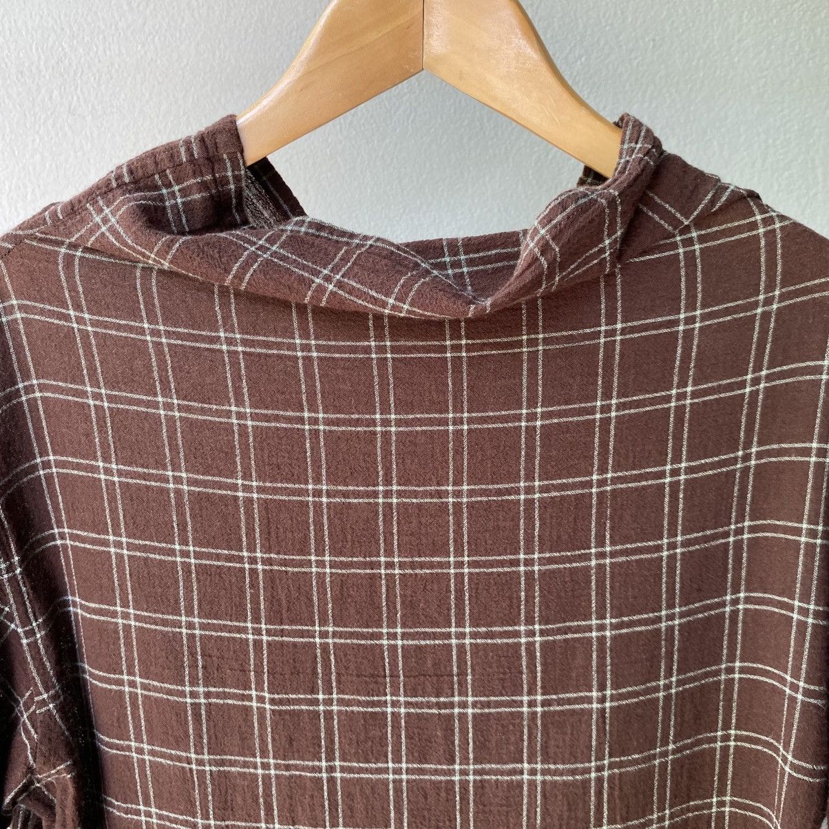Issey Miyake Plantation Brown Plaid Long Sleeve Hoodie Top Size M / US 6-8 / IT 42-44 - 4 Thumbnail