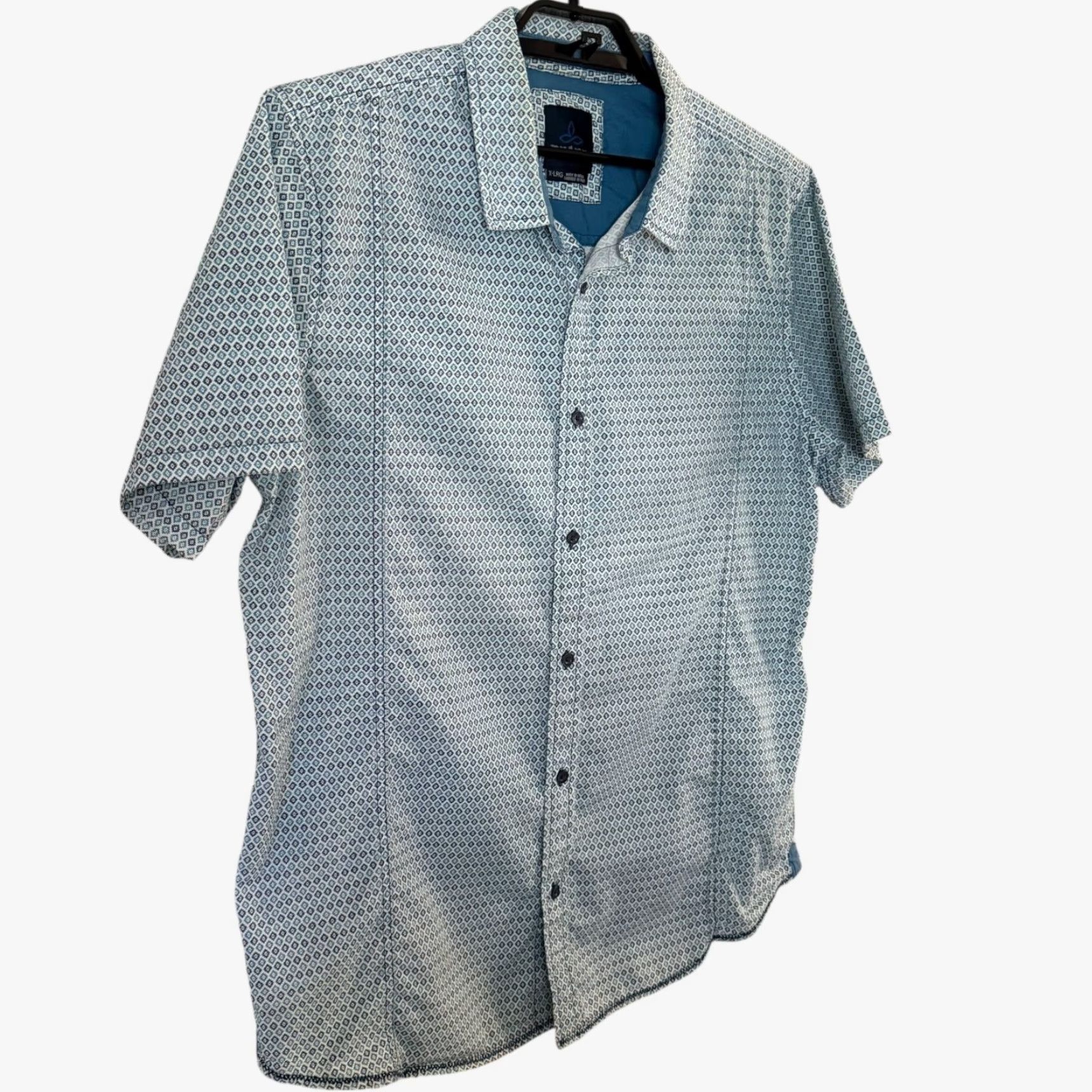 Prana prAna Button-Up Shirt Blue XL Mens Short-Sleeve Geometric Organic Cotton Travel Classic City Nature Outdoor Preppy All Seasons Holiday Size US XL / EU 56 / 4 - 3 Thumbnail