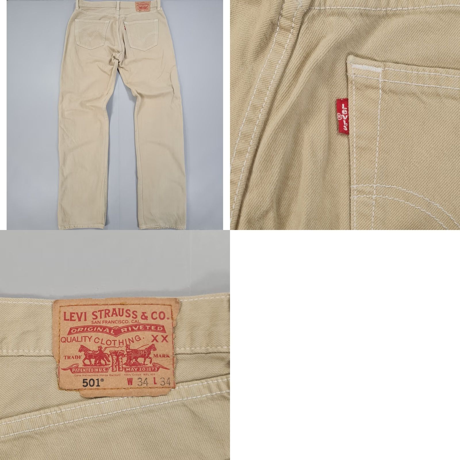 Levi's VINTAGE Levi's 501 Jeans Mens W36 L34 Ivory Straight 90s Remake Leopard Stripe Denim 5-Pocket Size US 36 / EU 52 - 8 Thumbnail