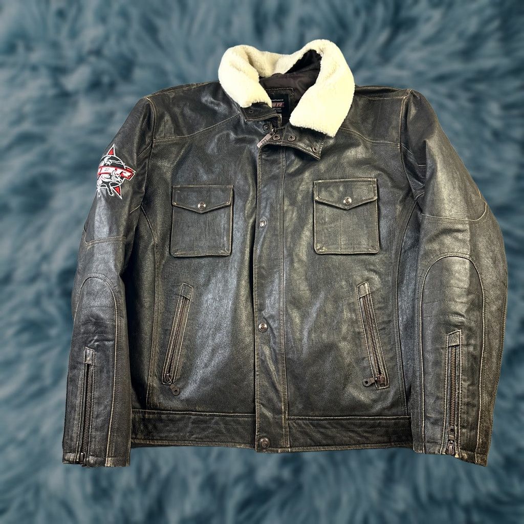 Vintage VINTAGE PBR Jacket Mens XL Brown Leather 2017 World Finals Bomber Jacket Zip Logo Zipper Size US XL / EU 56 / 4 - 1 Thumbnail
