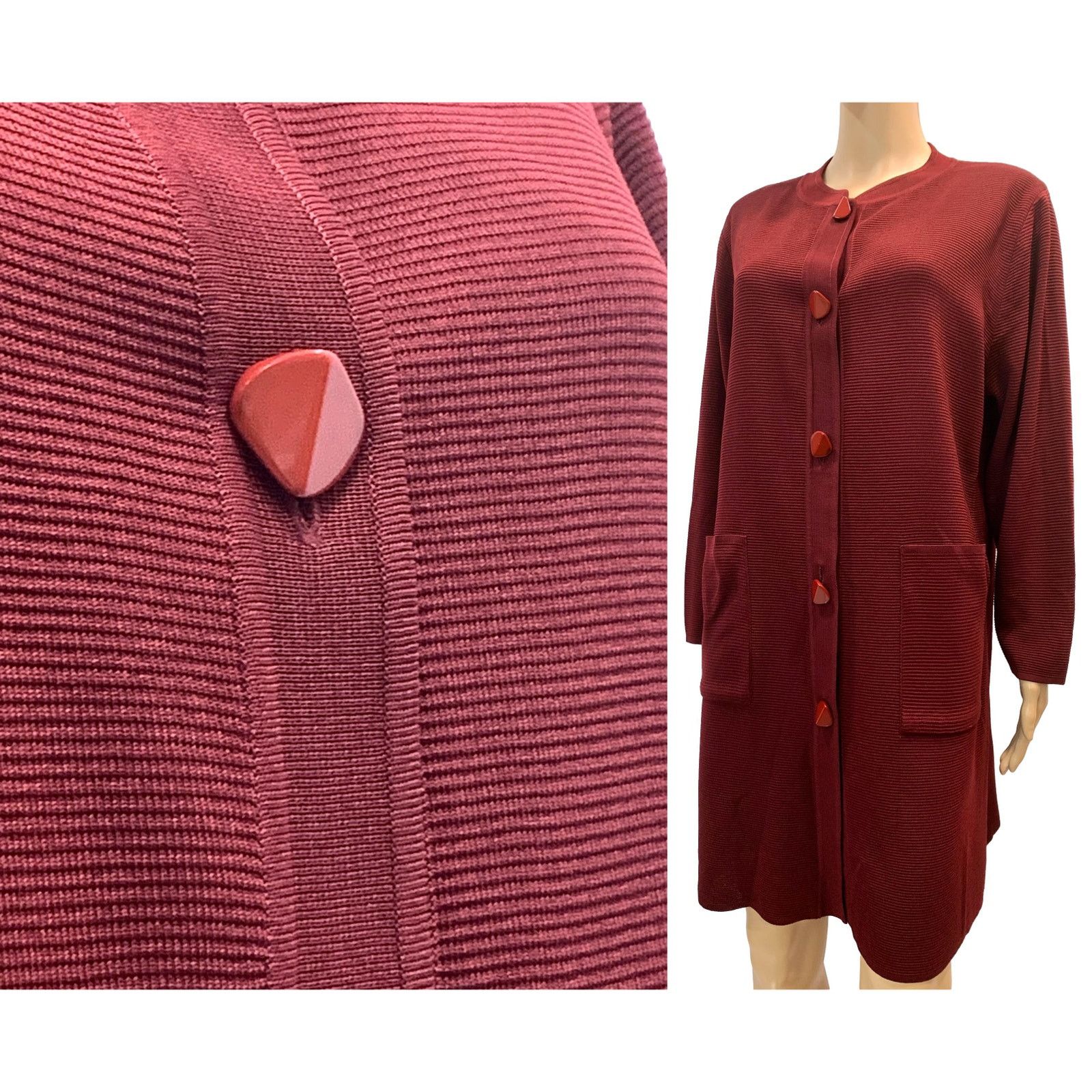 Other Exclusively Misook Burgundy Long Ribbed Cardigan Sweater Size L / US 10 / IT 46 - 2 Thumbnail