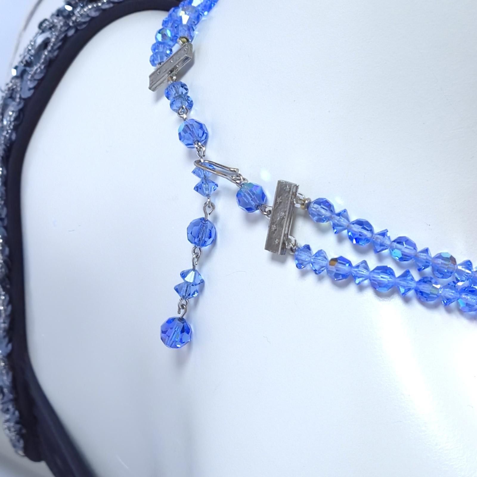 Designer Blue Faceted Crystal Beaded Double-Strand 1950s Necklace Size ONE SIZE - 8 Thumbnail