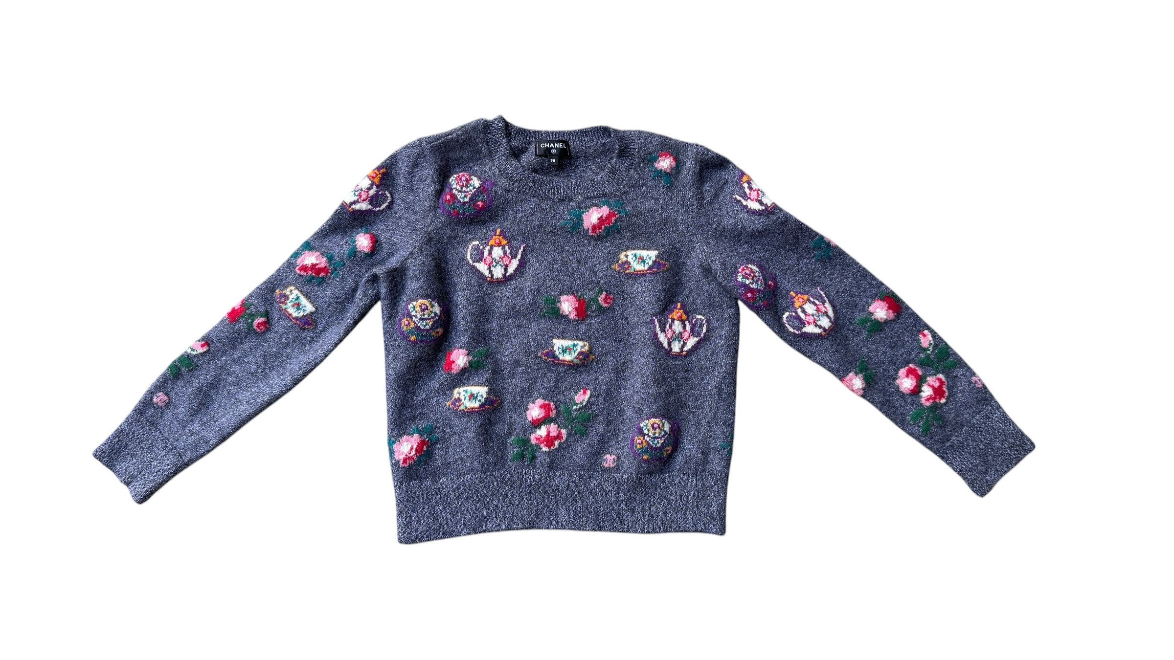 Chanel Chanel Gray Cashmere Sweater with Cute Teapot Design Size M / US 6-8 / IT 42-44 - 2 Thumbnail