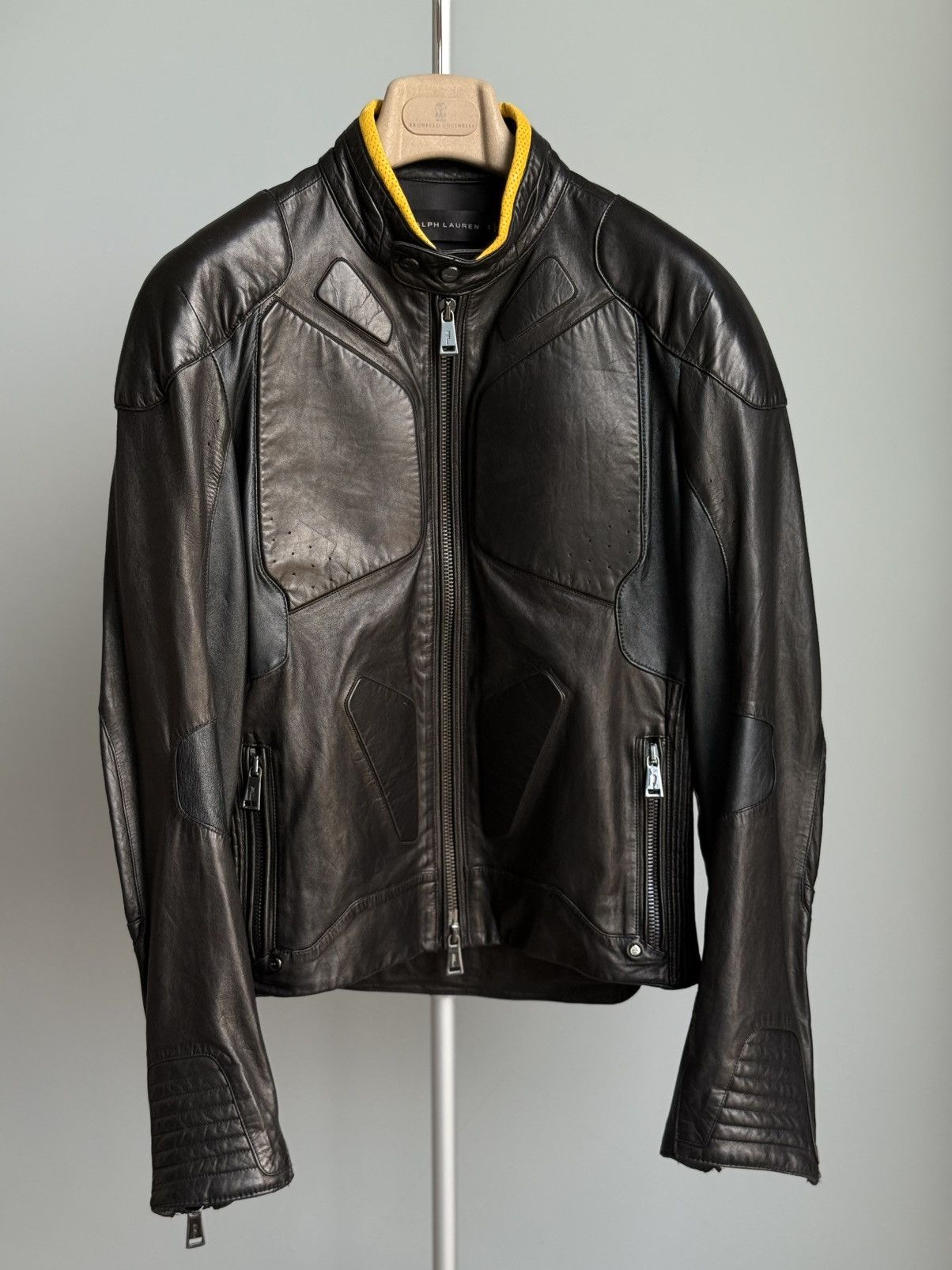 Ralph Lauren Black Label ARCHIVE 5/5 LEATHER MOTO JACKET WITH RIBBED ARMOR DETAILING Size US M / EU 48-50 / 2 - 6 Thumbnail