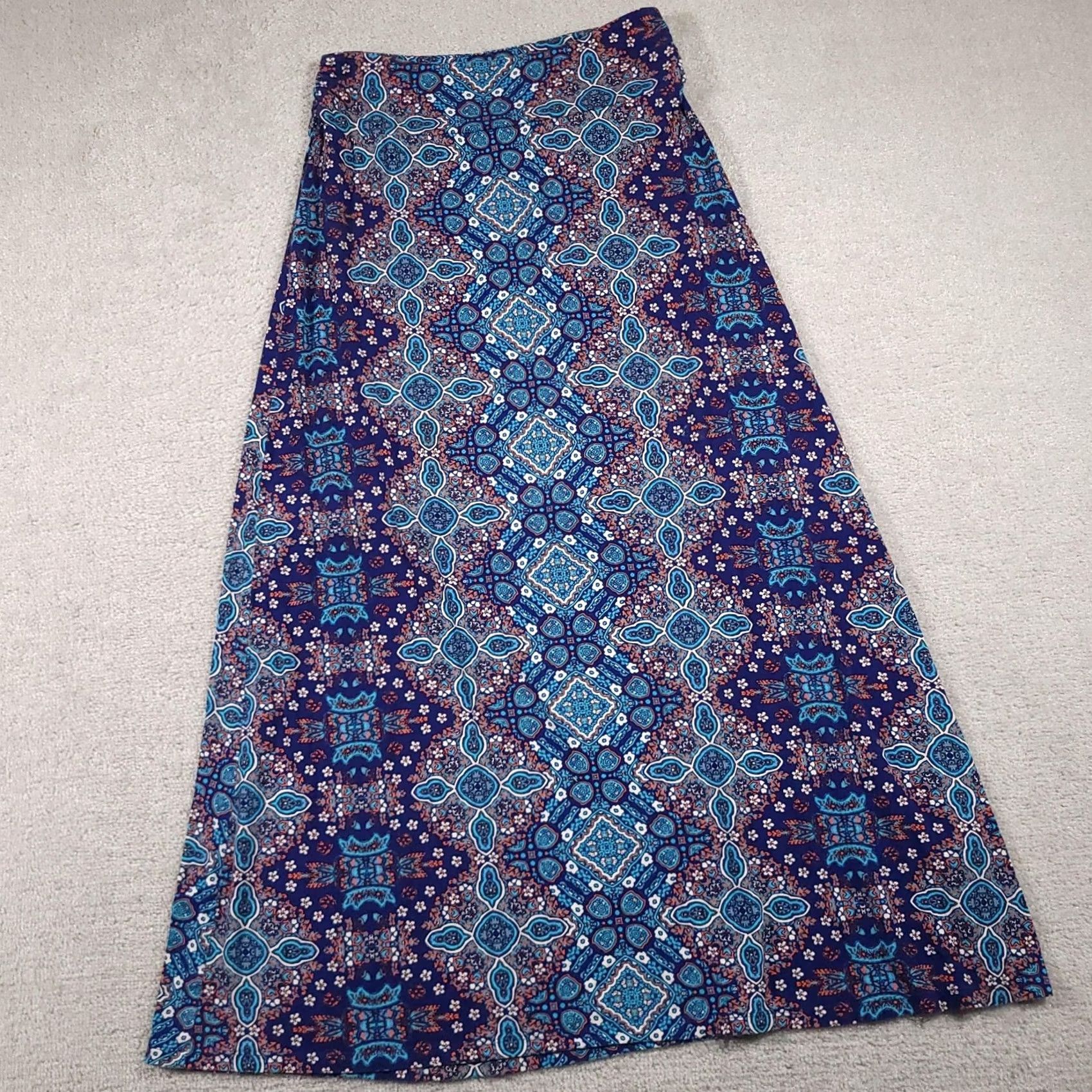 Vintage VINTAGE Artisans NY Skirt Womens M Blue Boho Maxi Stretch Geometric Pattern Rayon Size 32" / US 10 / IT 46 - 2 Thumbnail