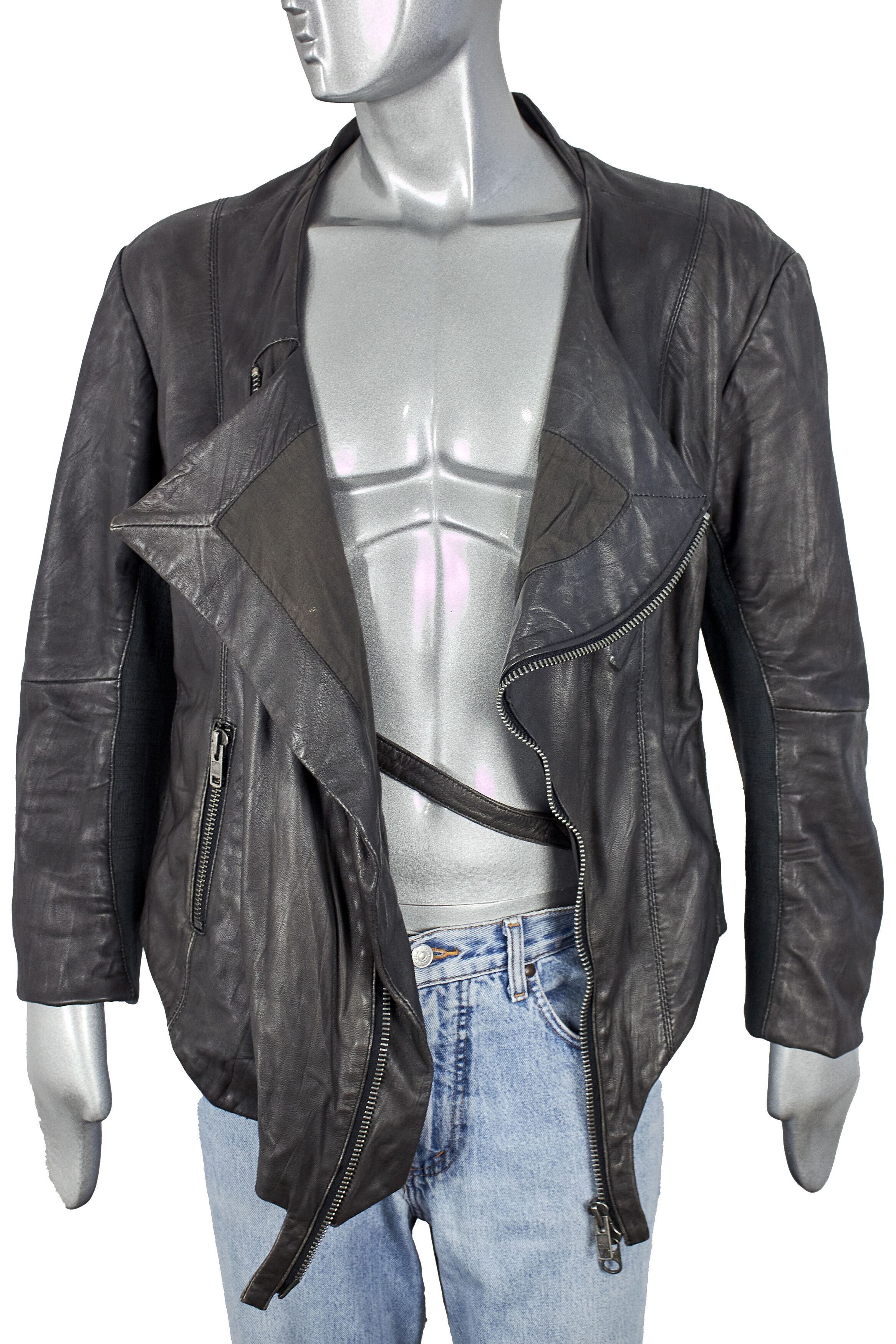 Delusion Delusion futuristic designer men's leather biker jacket Size US XL / EU 56 / 4 - 8 Thumbnail