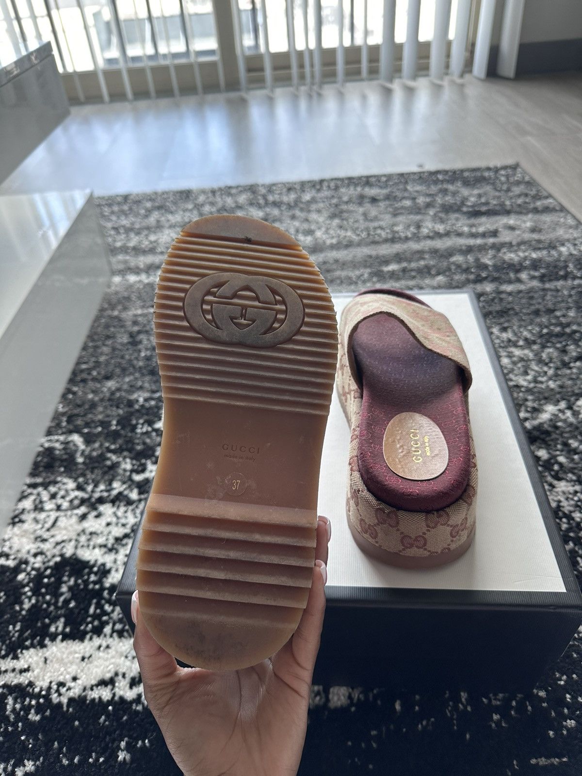 Gucci Gucci Platform Slide - Burgundy Size US 7 / IT 37 - 5 Thumbnail