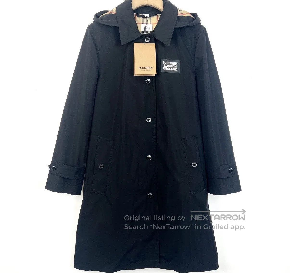 Burberry Black Long Hooded Coat with Button Front Size S. Size US S / EU 44-46 / 1 - 1 Thumbnail