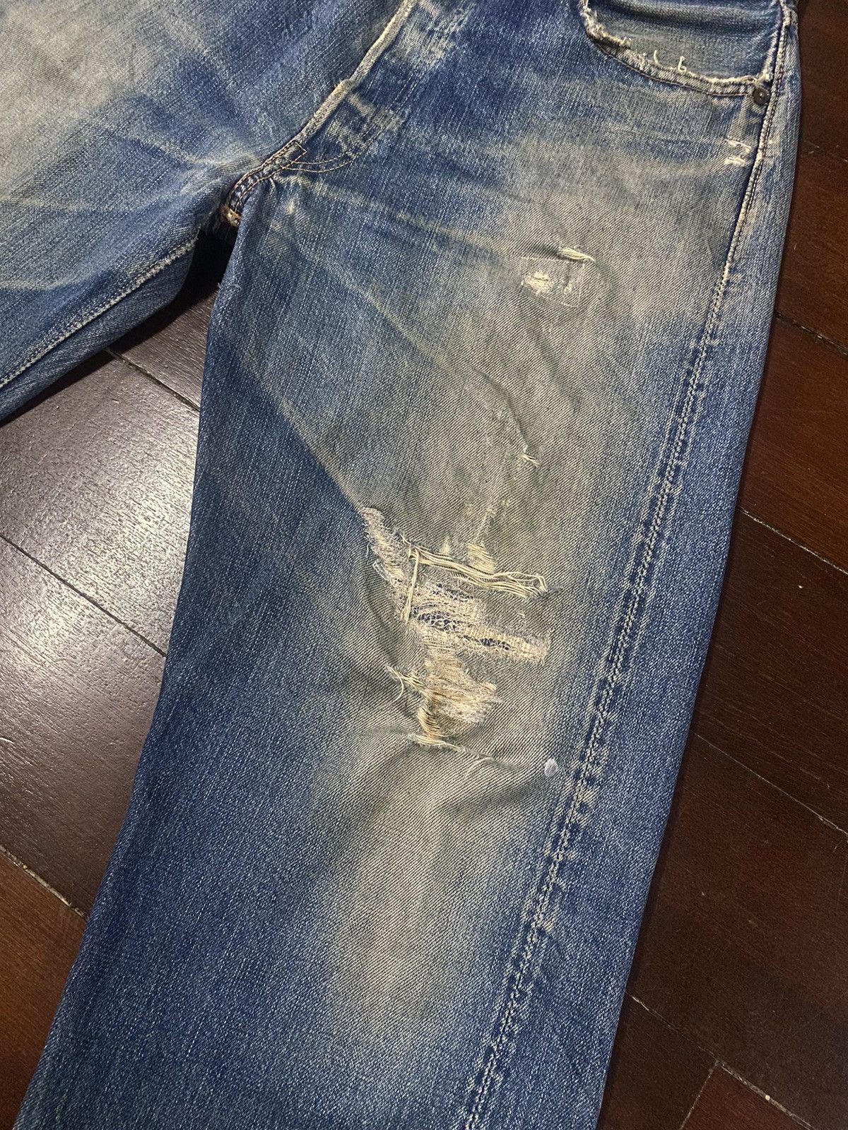 Vintage FIRE 🔥 VINTAGE 90s WAREHOUSE V STITCH DISTRESSED REWORK JEAN Size US 36 / EU 52 - 4 Thumbnail