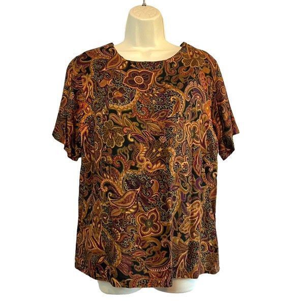 Vintage Vintage Cristin Stevens brown paisley short sleeves blouse Size L / US 10 / IT 46 - 1 Thumbnail
