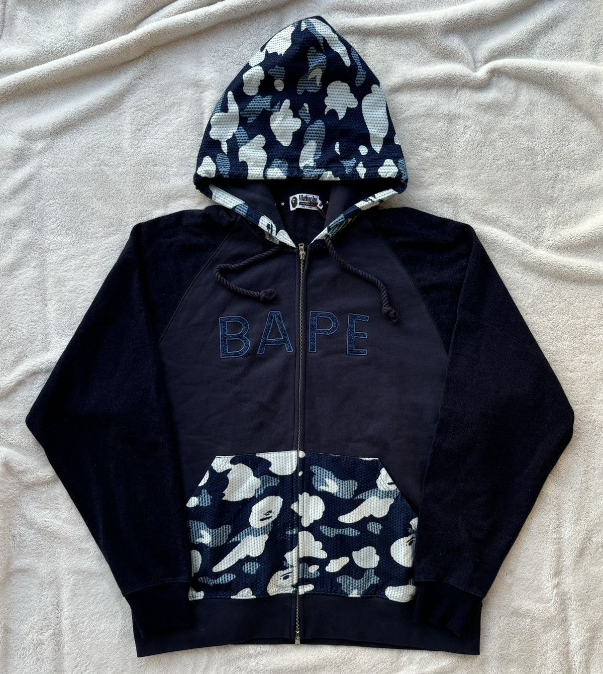 Bape Navy/Blue Sashiko Camo Hoodie - 3XL