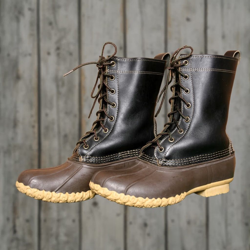 Vintage L.L. Bean Duck Boots 10" Brown Rubber Black Leather 8-Eye Unlined Women's 10M Shoes Boots Size US 10 / IT 40 - 1 Thumbnail