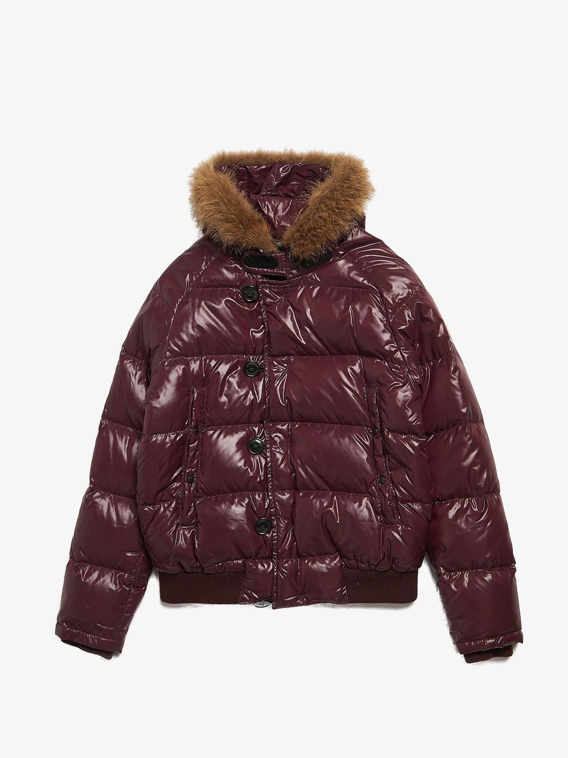 Moncler Burgundy Fur Hooded Polyamide Downjacket Size US L / EU 52-54 / 3 - 1 Thumbnail
