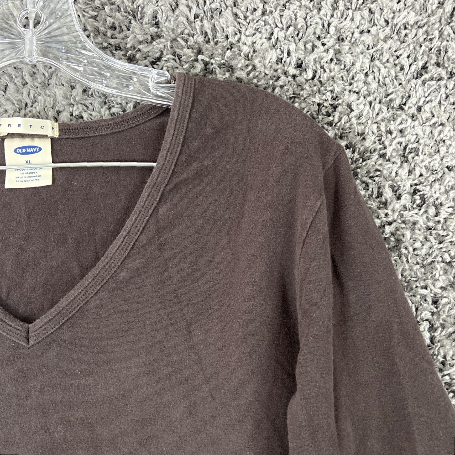Old Navy Old Navy Women's Blouse XL Long Sleeve V-Neck Brown Stretch Top Size XL / US 12-14 / IT 48-50 - 3 Thumbnail