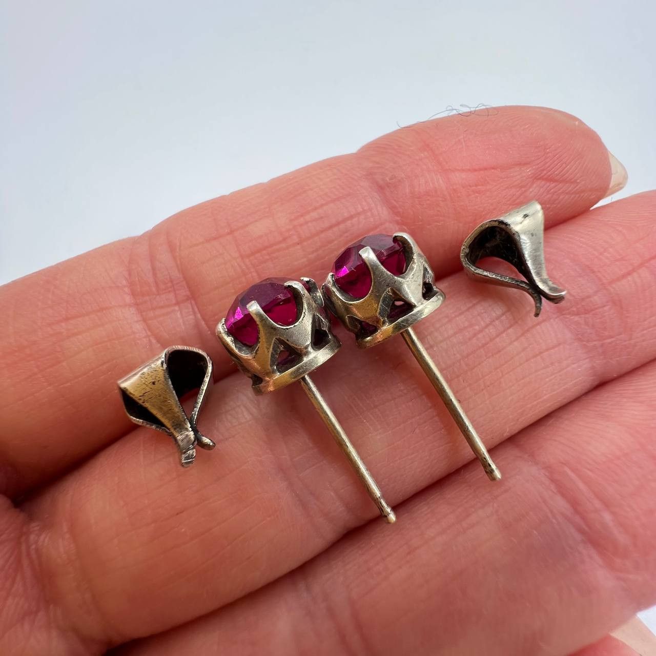 Vintage 1980s Vintage Soviet Gilded Silver 875 Stud Earrings Signed Size ONE SIZE - 4 Thumbnail