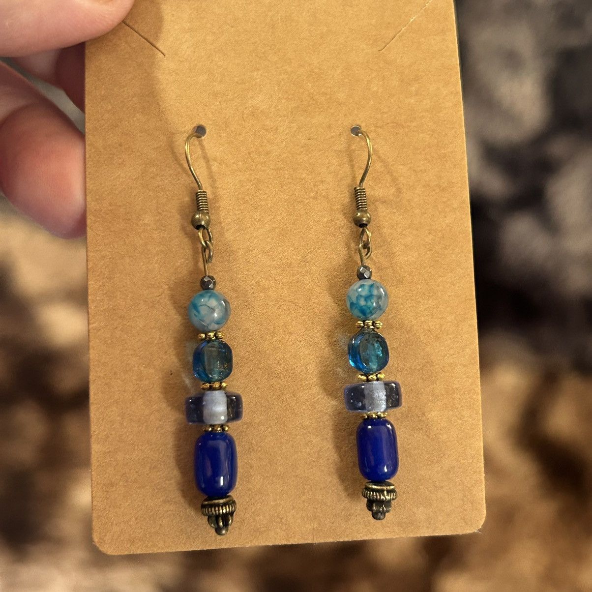 Handmade Handcrafted vintage bead cat eye glass earrings Size ONE SIZE - 2 Thumbnail