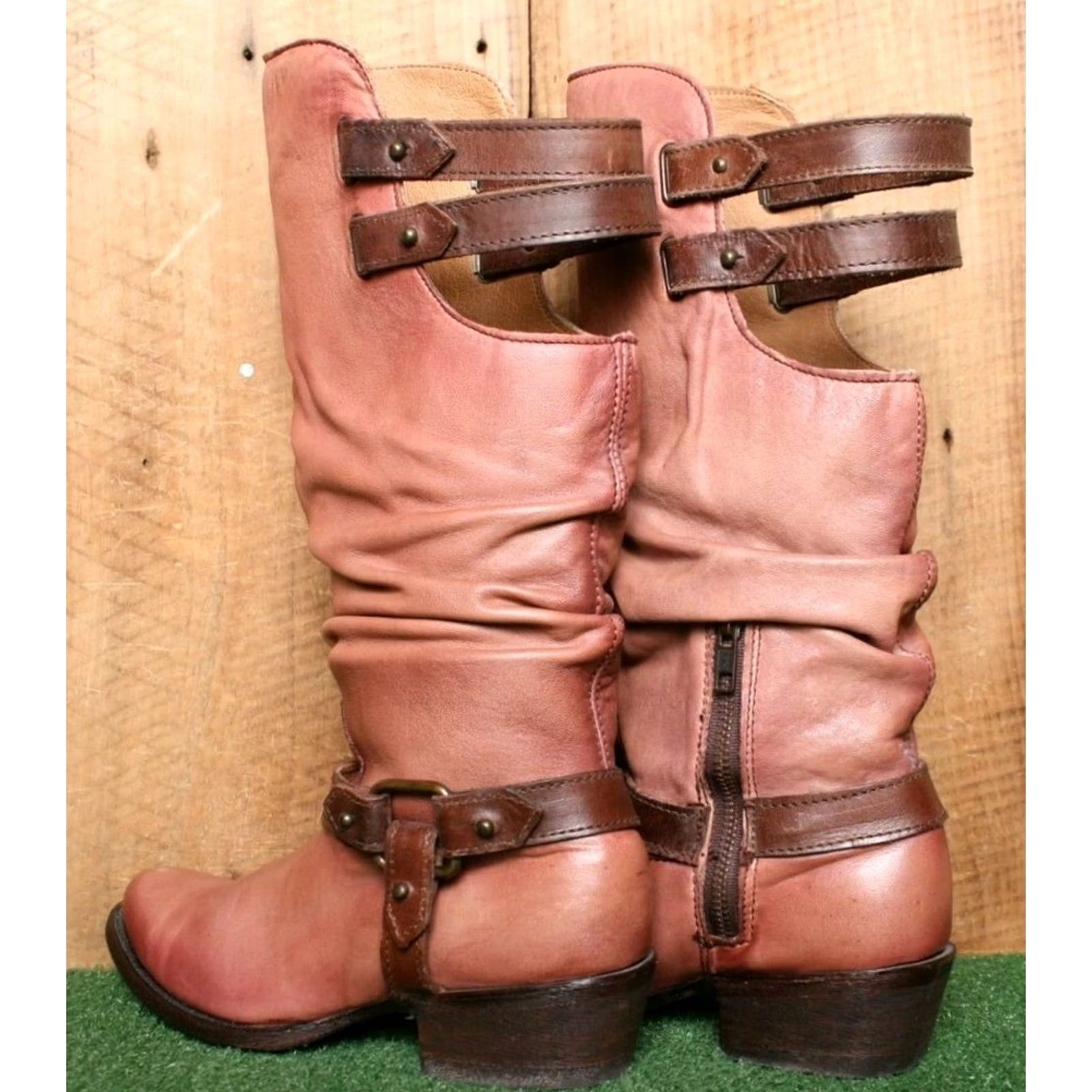 Vintage CORRAL Boots Western Leather Knee High Buckle Rare Red Slouch Cowgirl Boot Women's 6M Size US 6 / IT 36 - 3 Thumbnail