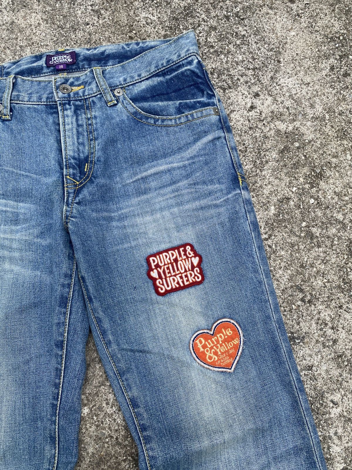 Japanese Brand × Tornado Mart Purple & Yellow Japan Patches Flare Jeans Size US 30 / EU 46 - 7 Thumbnail