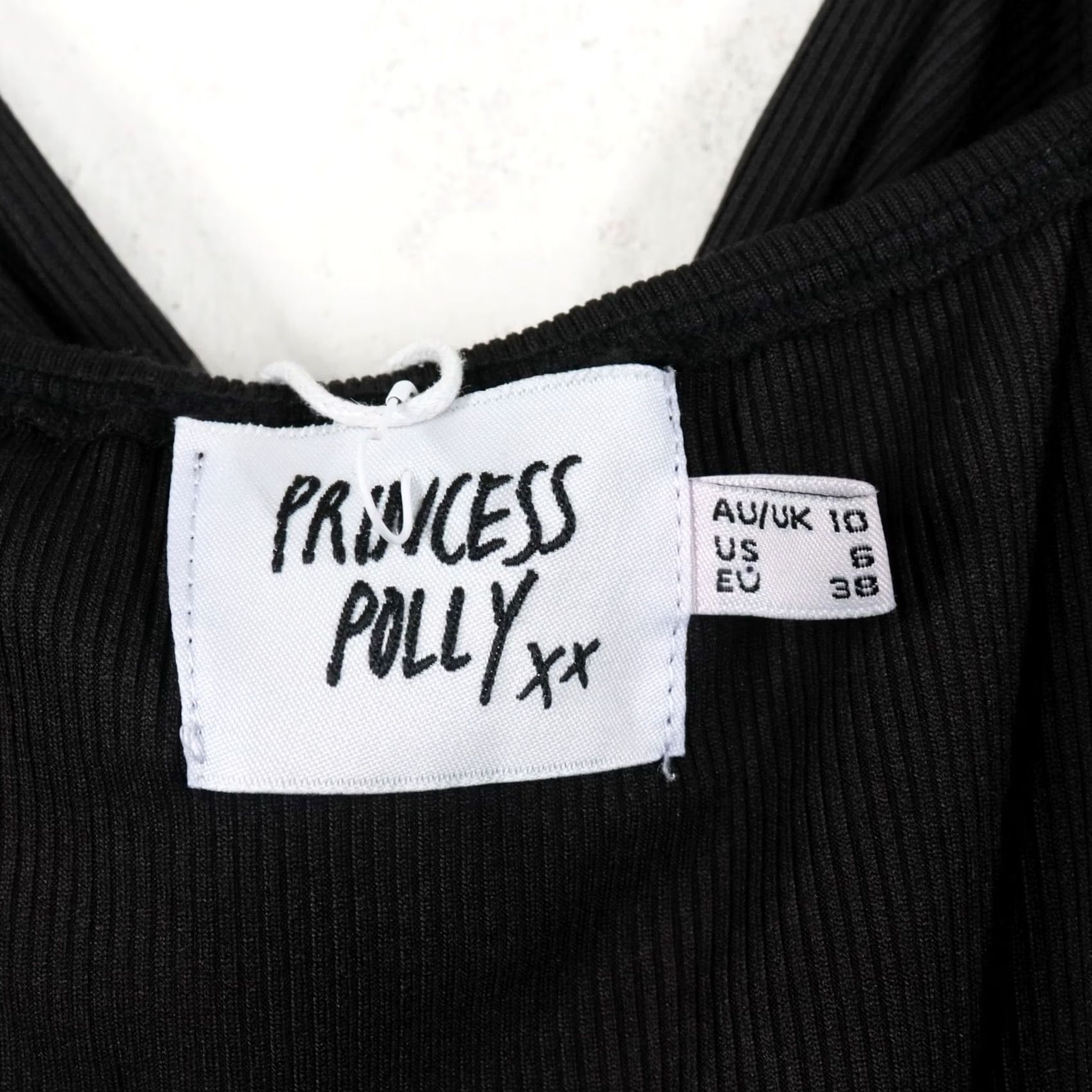 PRINCESS POLLY Princess Polly Silas Mini Dress Black Size 6 Bodycon Cutout Ribbed NWT Women Sleeveless Short Dress Party/Cocktail Clubwear 90s (none) Size M / US 6-8 / IT 42-44 - 3 Thumbnail