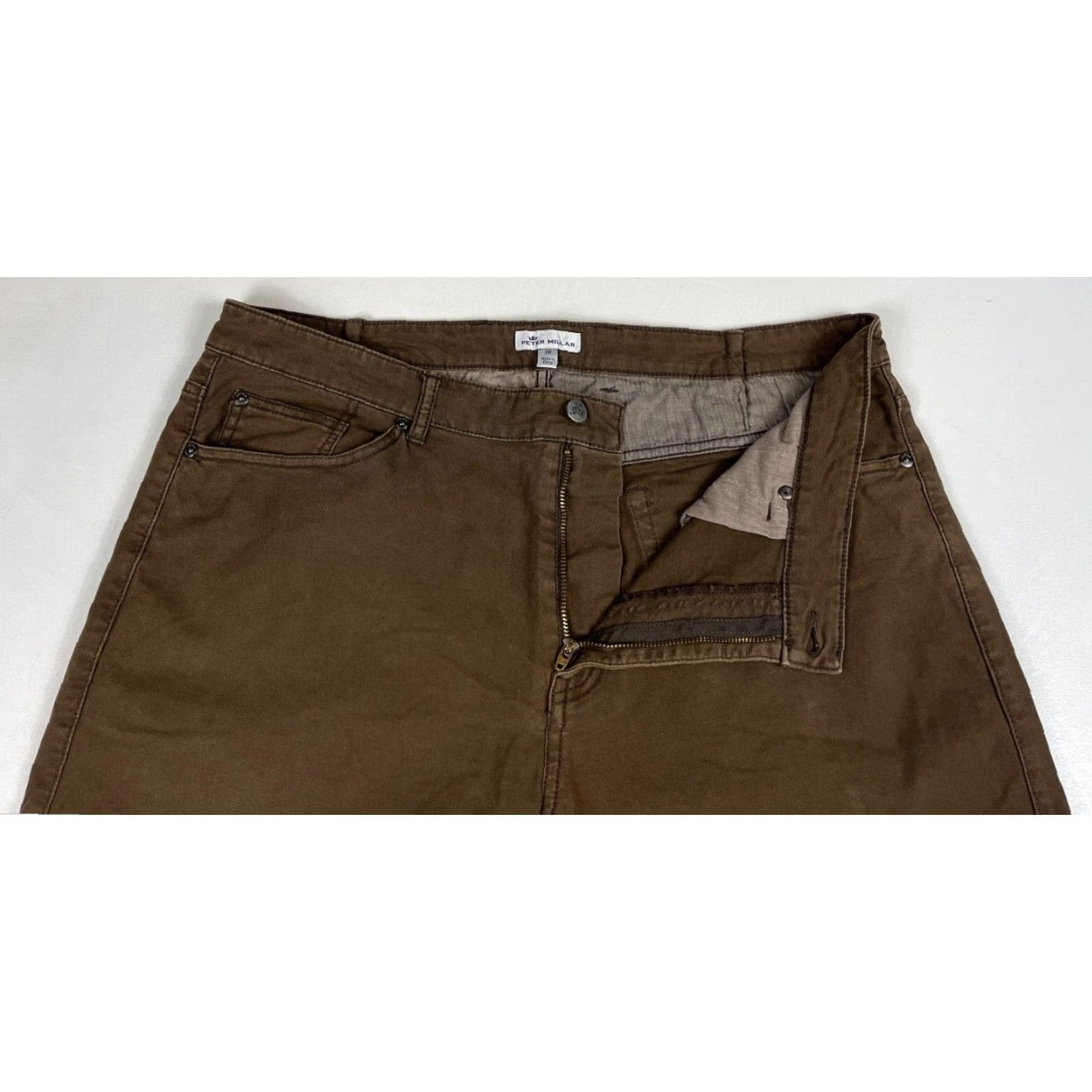 Peter Millar Peter Millar Crown Vintage Canvas Pants Mens 38x30 Chino Flat Front Belt Loops 98% Cotton 2% Spandex Green Brown Size US 38 / EU 54 - 6 Thumbnail