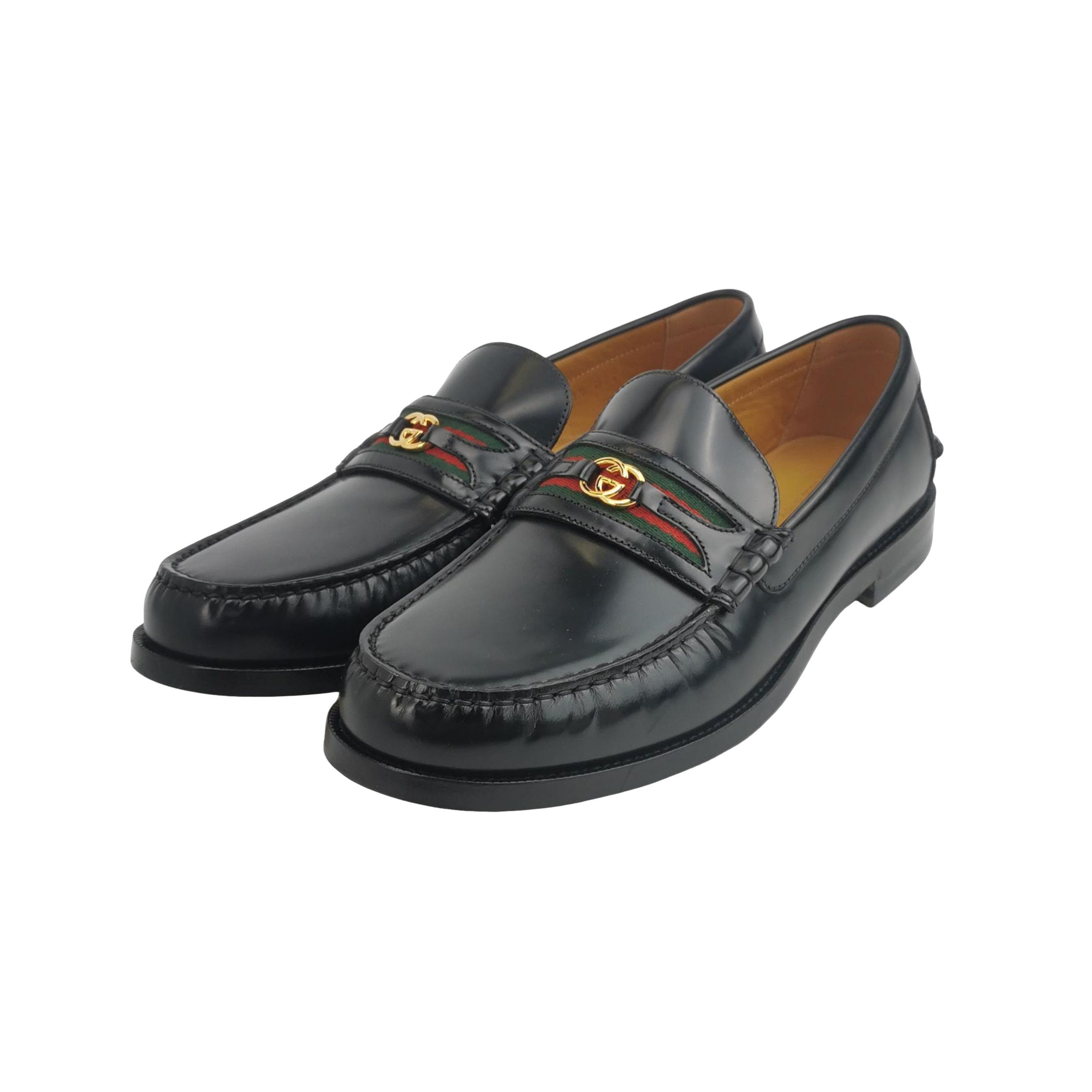 Gucci Gucci Web Stripe Leather Loafers 11.5 Size US 12 / EU 45 - 1 Thumbnail