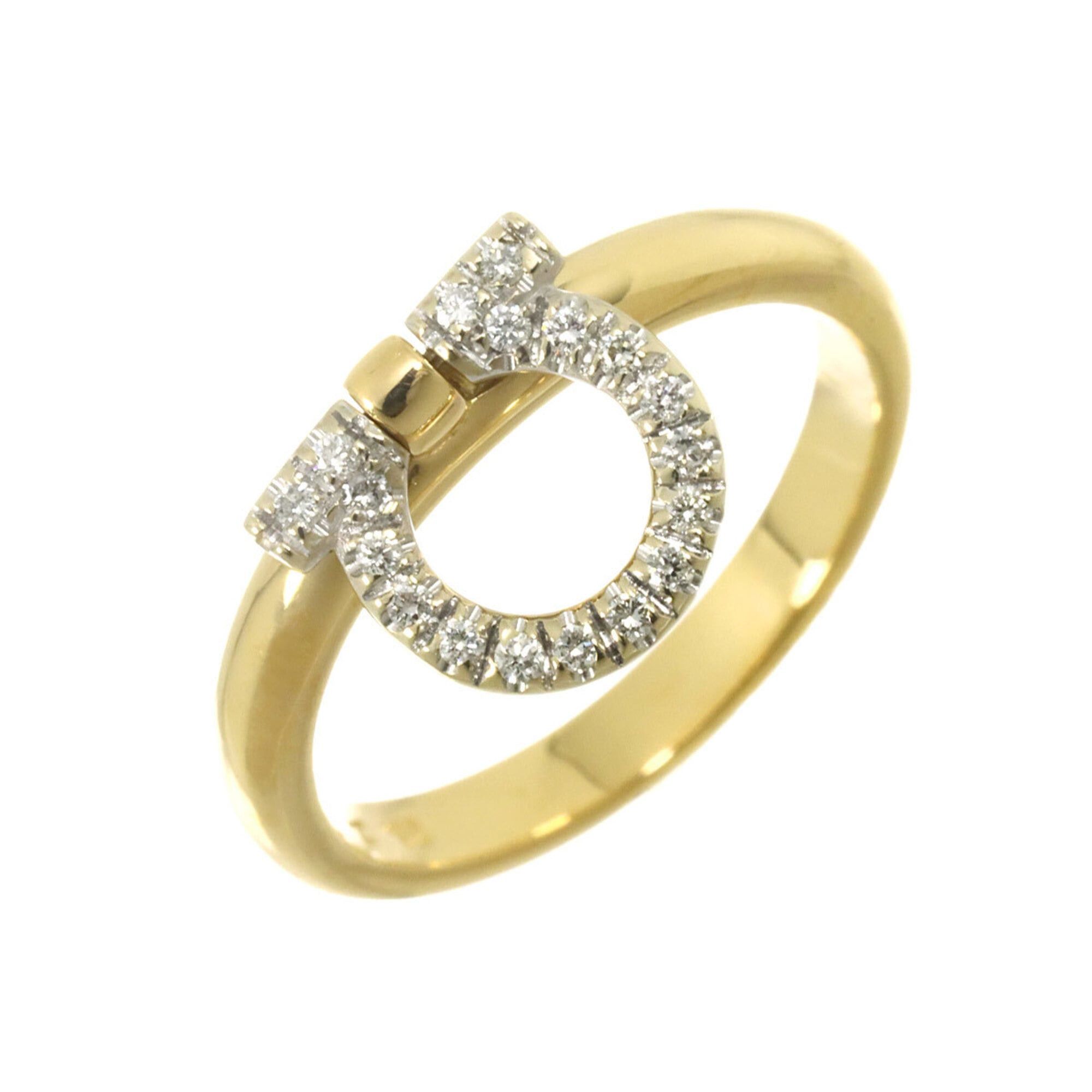 Salvatore Ferragamo Salvatore Ferragamo Gancini Ring with Diamonds, 18K Yellow Gold (YG) WG (750) Size ONE SIZE - 1 Thumbnail