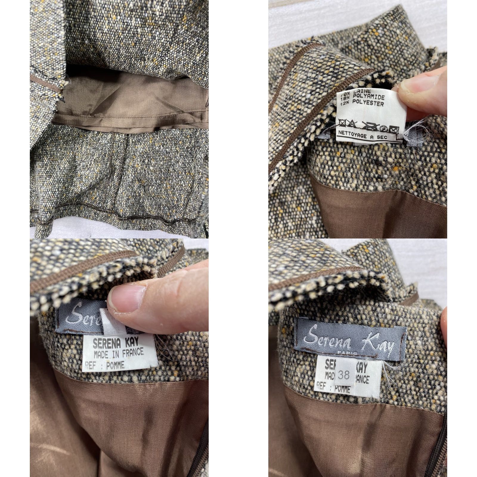 Vintage VINTAGE Serena Kay Paris Wool Skirt Sz 38 Brown Tweed Belted Made in France Women Size 28" / US 6 / IT 42 - 8 Thumbnail