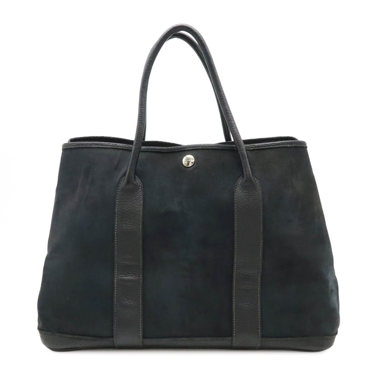 Hermes Hermes Garden Party Toile Officier Leather Tote Bag Canvas Tote Bag Stamp N (2010) in Black, Women's
