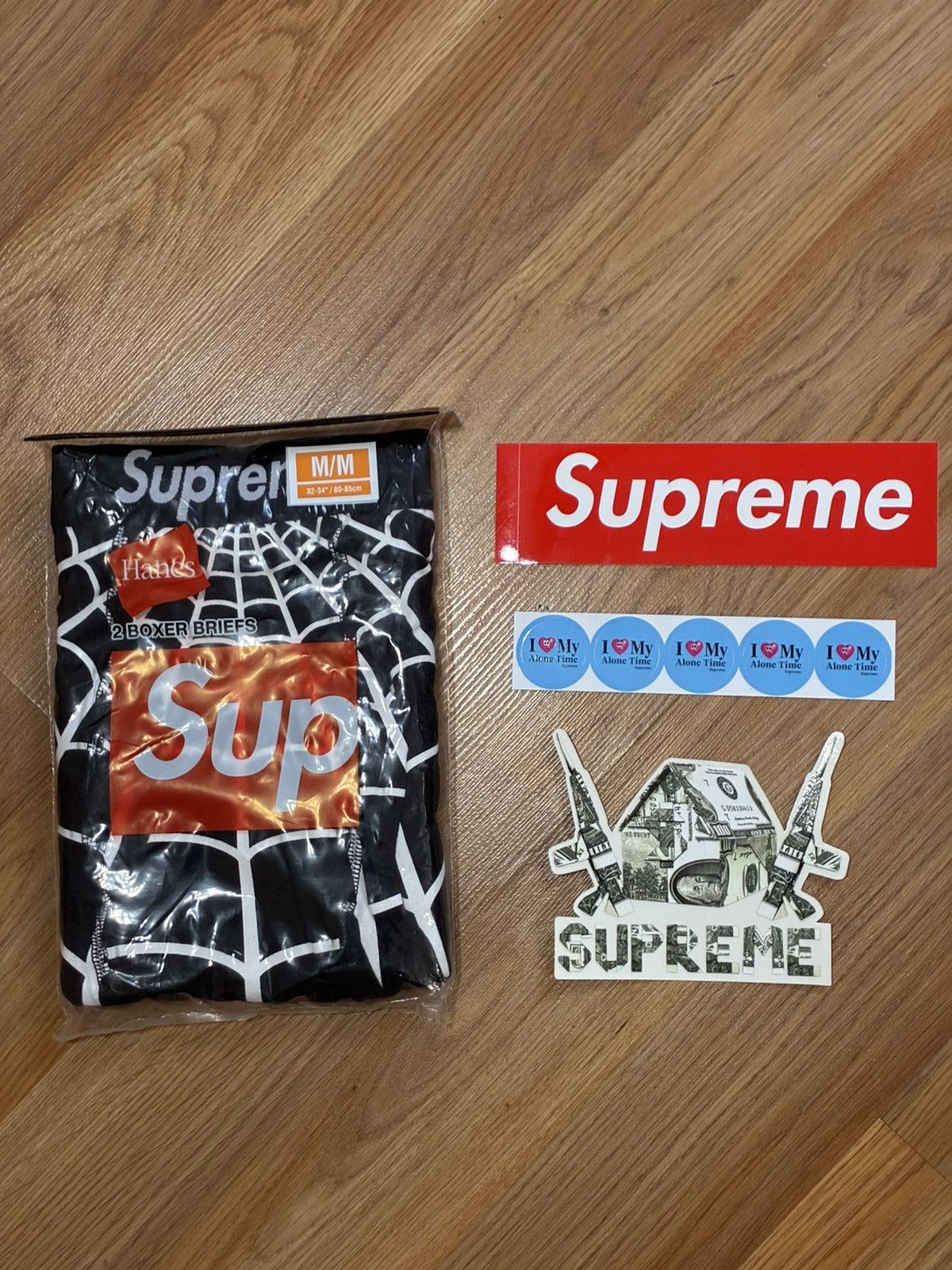 Sz M - Supreme x Hanes Spider-Man Boxer Briefs + Stickers
