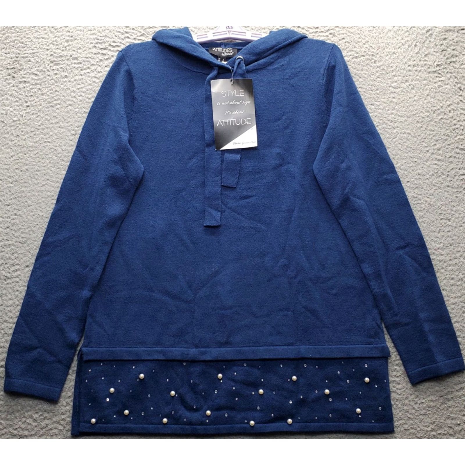 Vintage Attitudes Attitudes by Renee Sweater Womens S Hooded Blue Knit Size S / US 4 / IT 40 - 2 Thumbnail