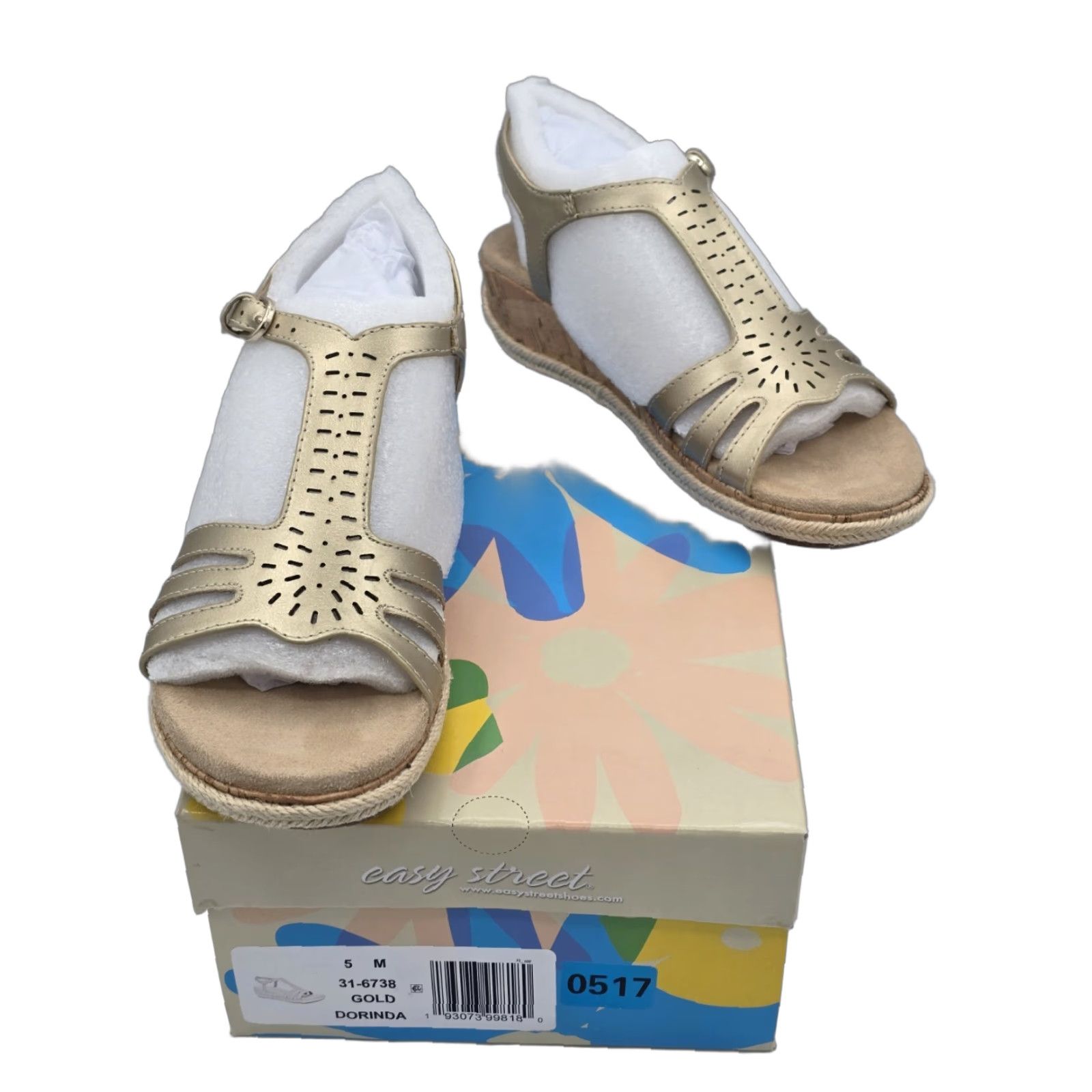 Vintage Easy Street Women's Dorinda Wedge Sandal Sz 5 M Gold NIB Size US 5 / IT 35 - 1 Thumbnail