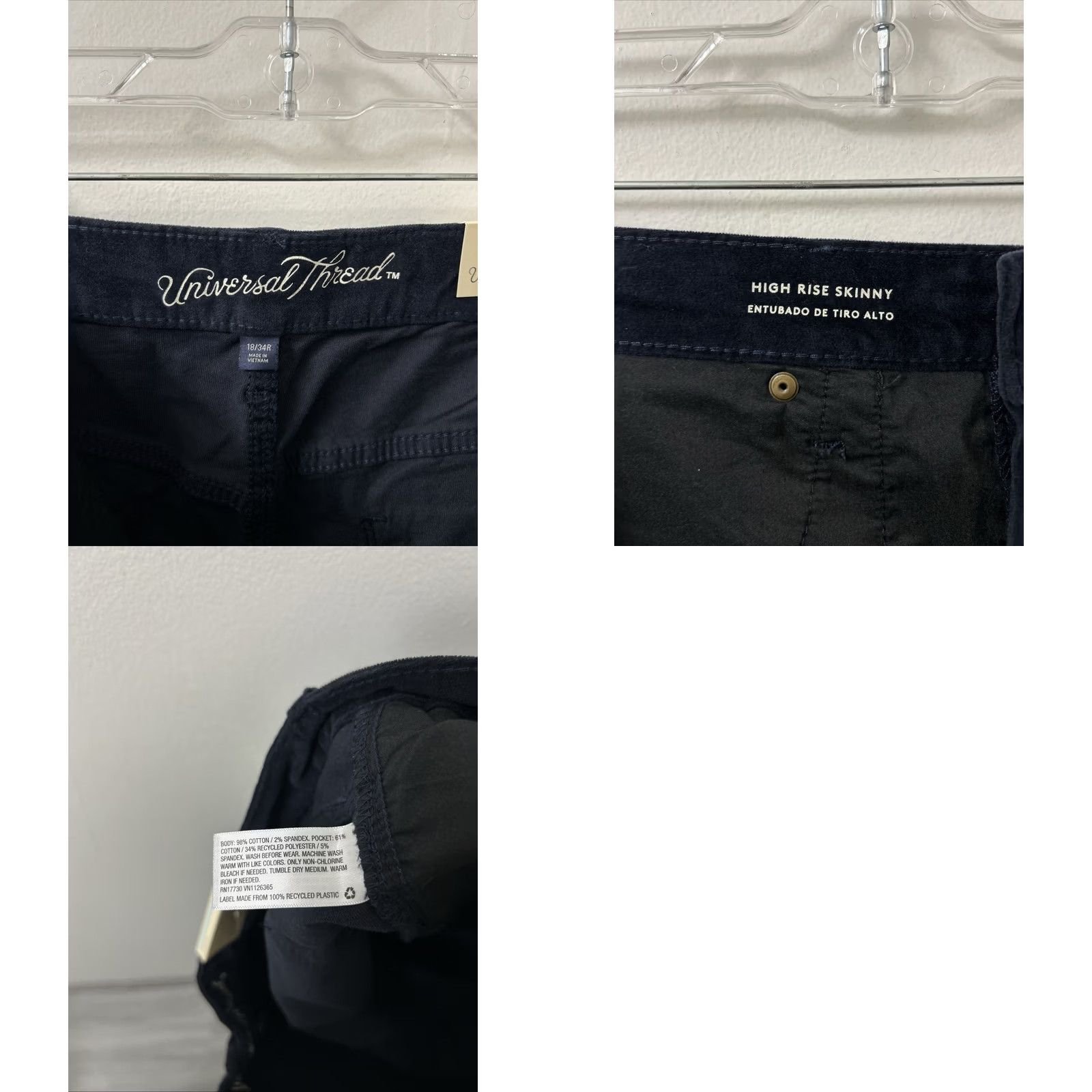 Vintage Universal Thread Pants Womens 18 34x29 Blue High Rise Skinny Jeans Pockets Stretch Denim NWT YKK Closure Regular Inseam 29 Size 40" / US 18 - 9 Thumbnail