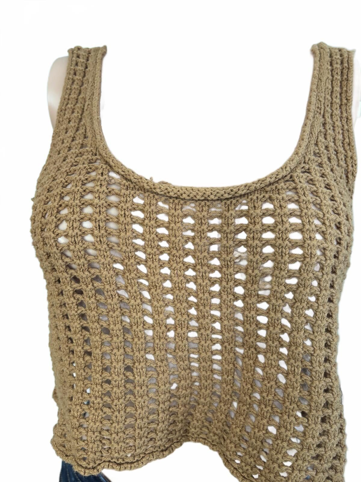 Other Boho Festival Crochet Knit Sleeveless Crop Top Beige. Small Size S / US 4 / IT 40 - 4 Thumbnail