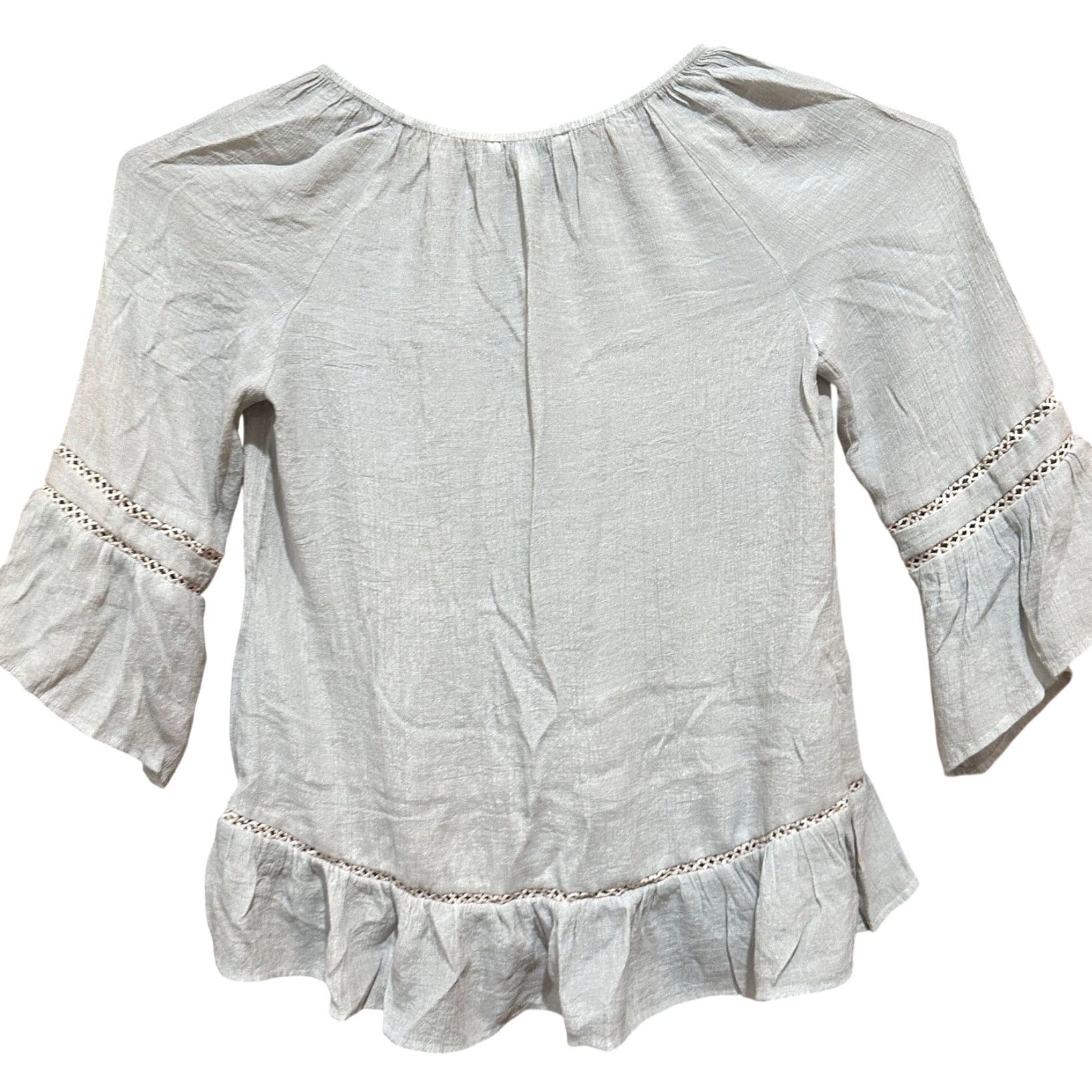 Bell Counterparts Blouse Top M Green Bell Sleeve Round Neck Bohemian Style 3/4 Sleeve Stain Size M / US 6-8 / IT 42-44 - 4 Thumbnail
