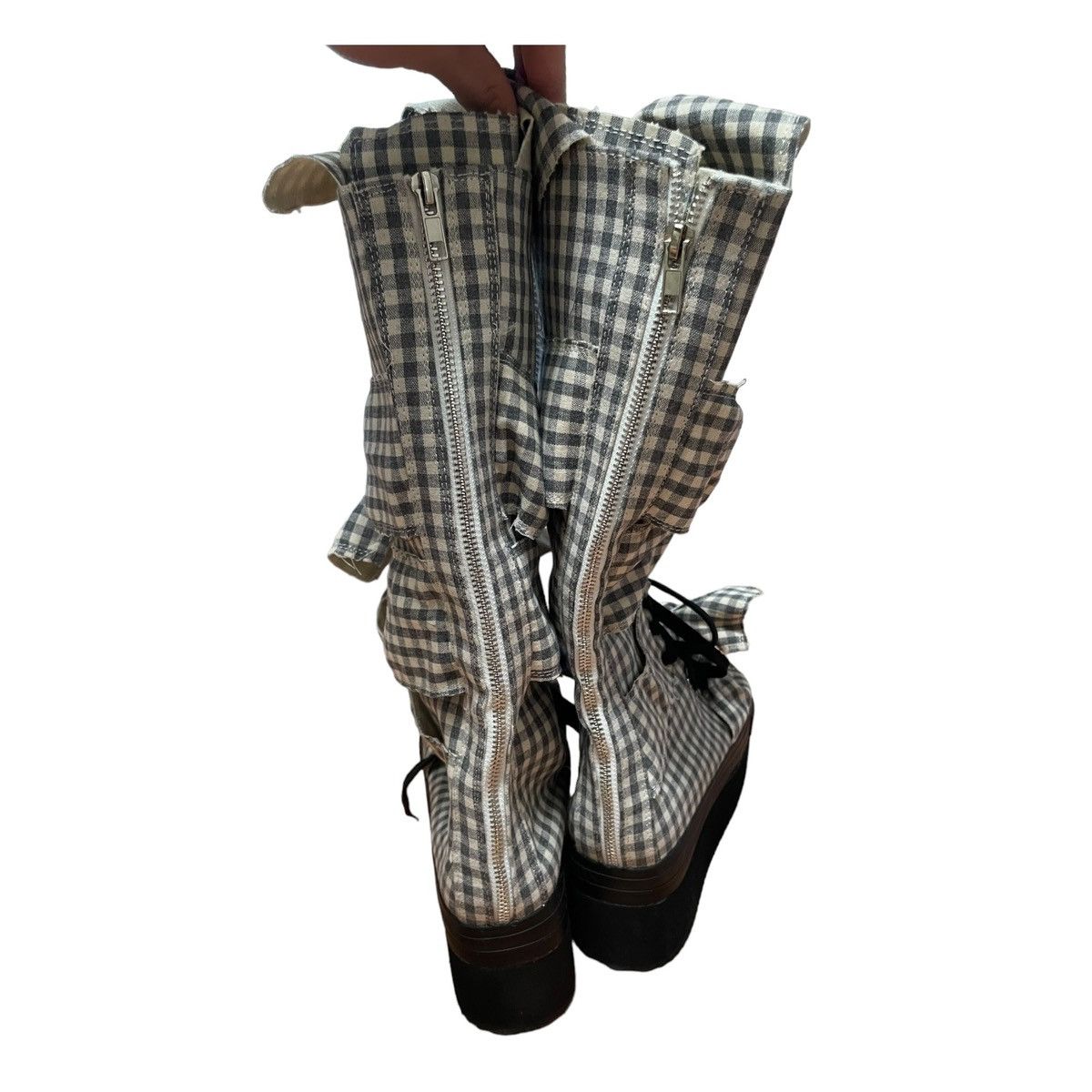 Designer × Japanese Brand Checkered bowtie platform boots Size US 8.5 / EU 41-42 - 3 Thumbnail