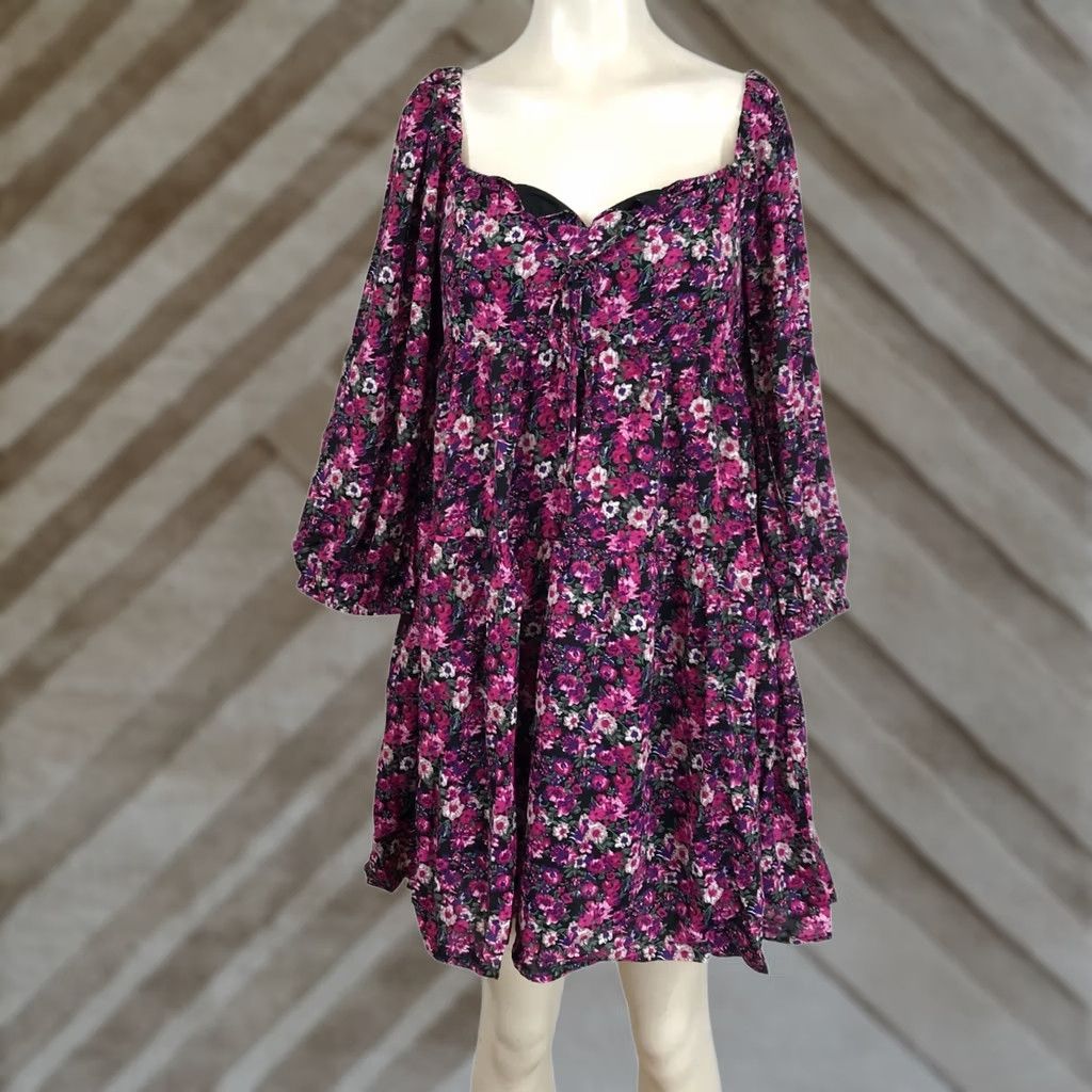 Vintage ENTRO Women's M Floral Long Sleeve Ties at Neck Polyester Shift Dress Shirt? Size M / US 6-8 / IT 42-44 - 1 Thumbnail