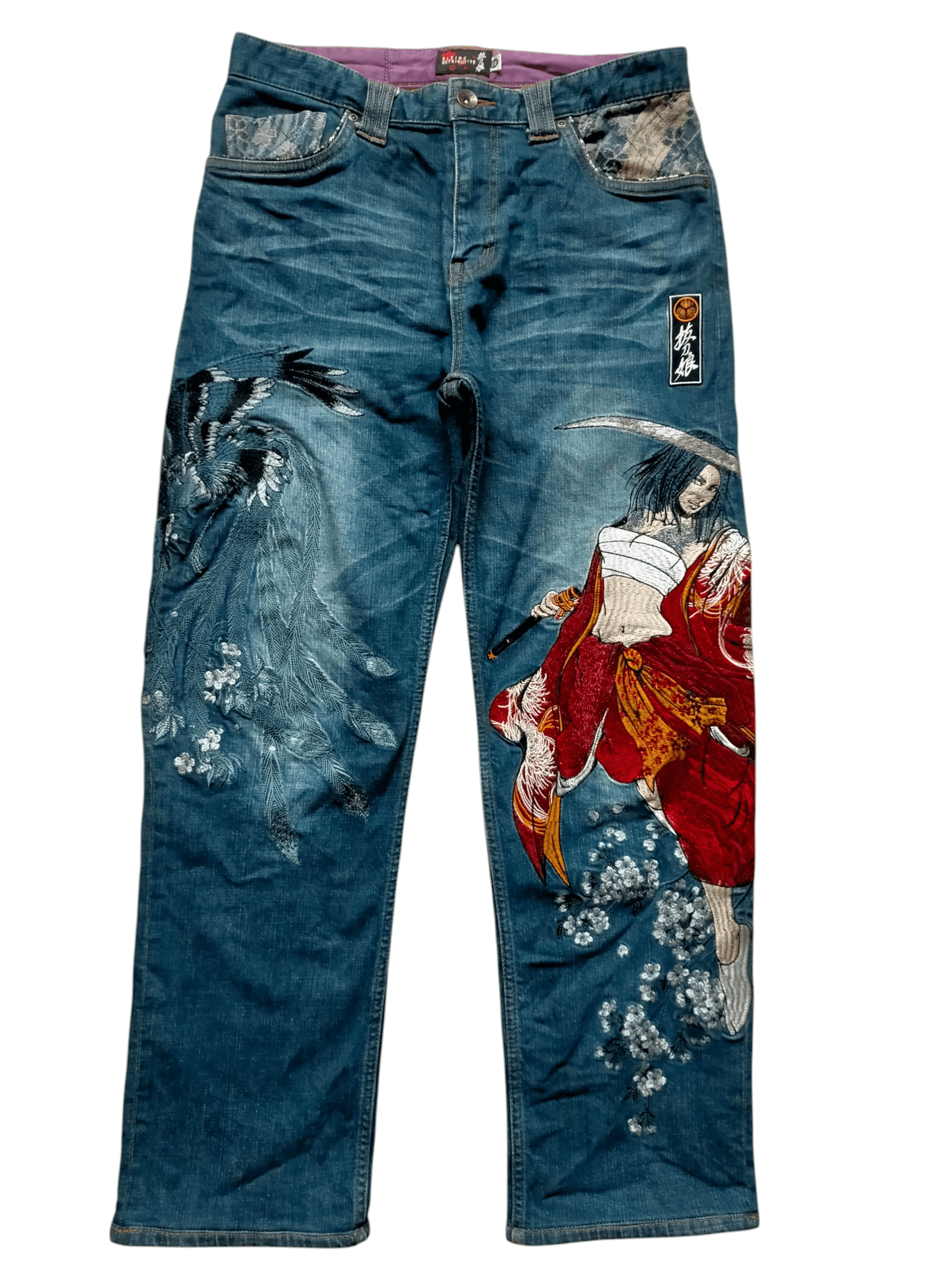Karakuri Tamashii 🔥Rare🔥Divine Retribution Embroidered Blue Jeans Size US 32 / EU 48 - 1 Thumbnail