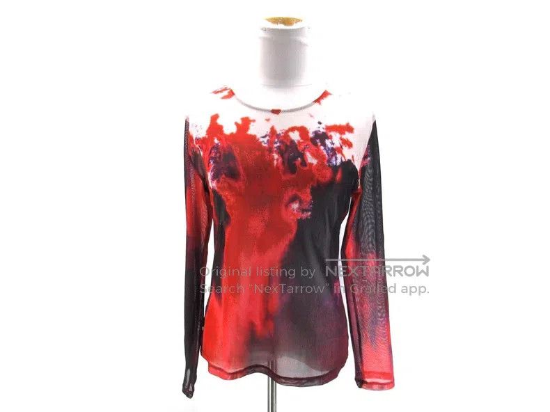 Issey Miyake Issey Miyake Main Line Blood Red Ink-Wash Mesh Long-Sleeve Size L / US 10 / IT 46 - 4 Thumbnail