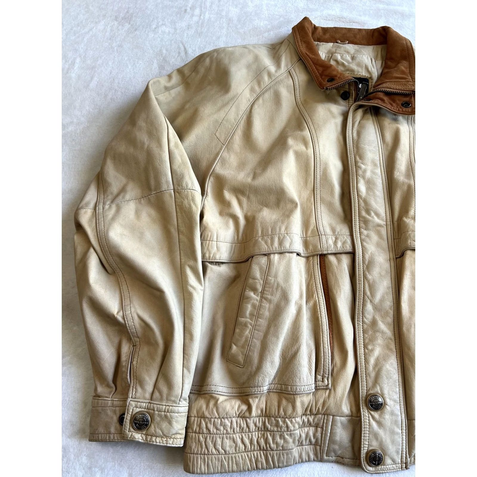Vintage VINTAGE Wilsons Leather Jacket Mens Large Beige Bomber Elastic Hem Size US L / EU 52-54 / 3 - 2 Thumbnail