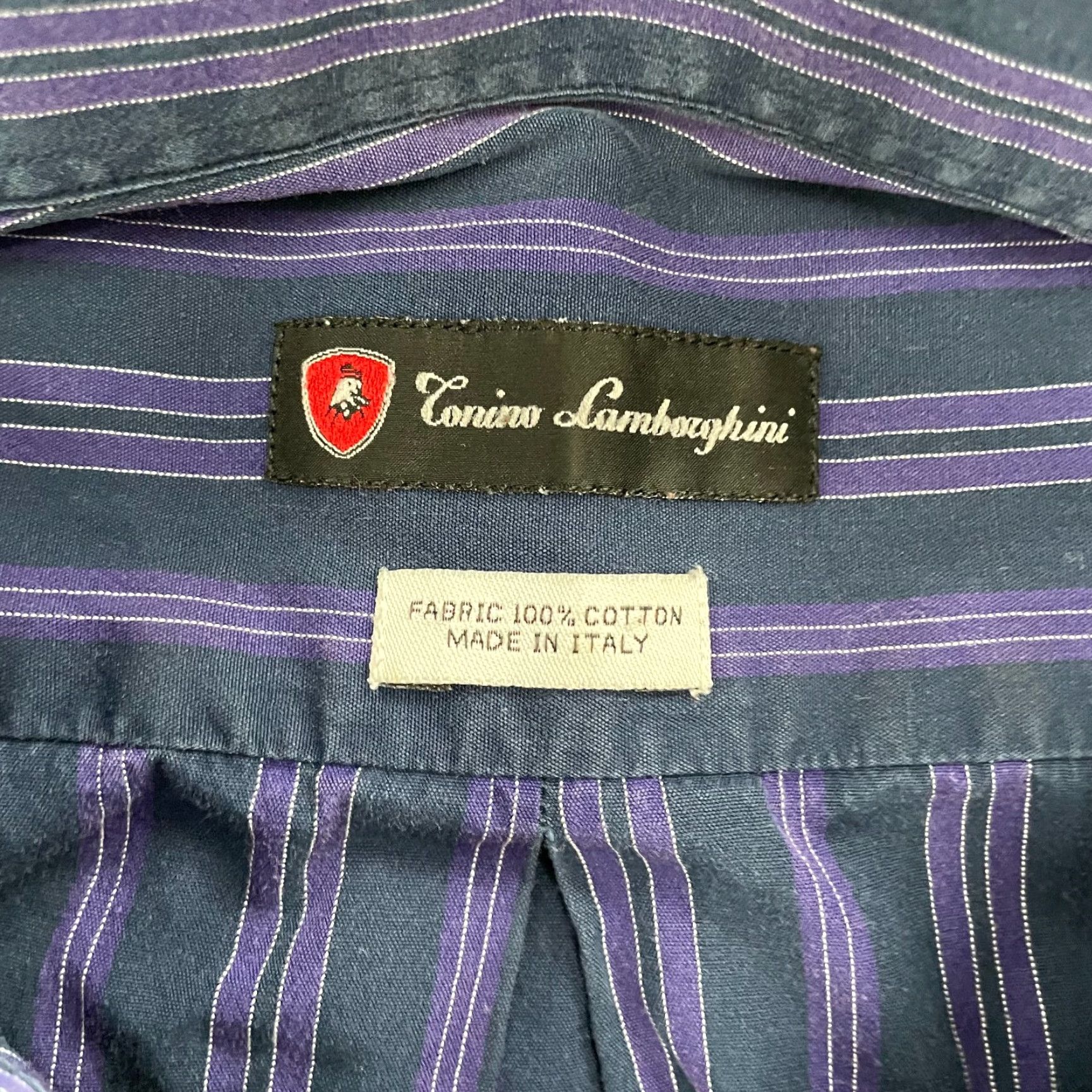 Lamborghini Tonino Lamborghini Shirt Adult 16/41 Blue Purple Striped Button-Up Long Sleeve Men Regular 16/41 Cars Collection 90s? (Note: This is uncertain) Size US L / EU 52-54 / 3 - 4 Thumbnail
