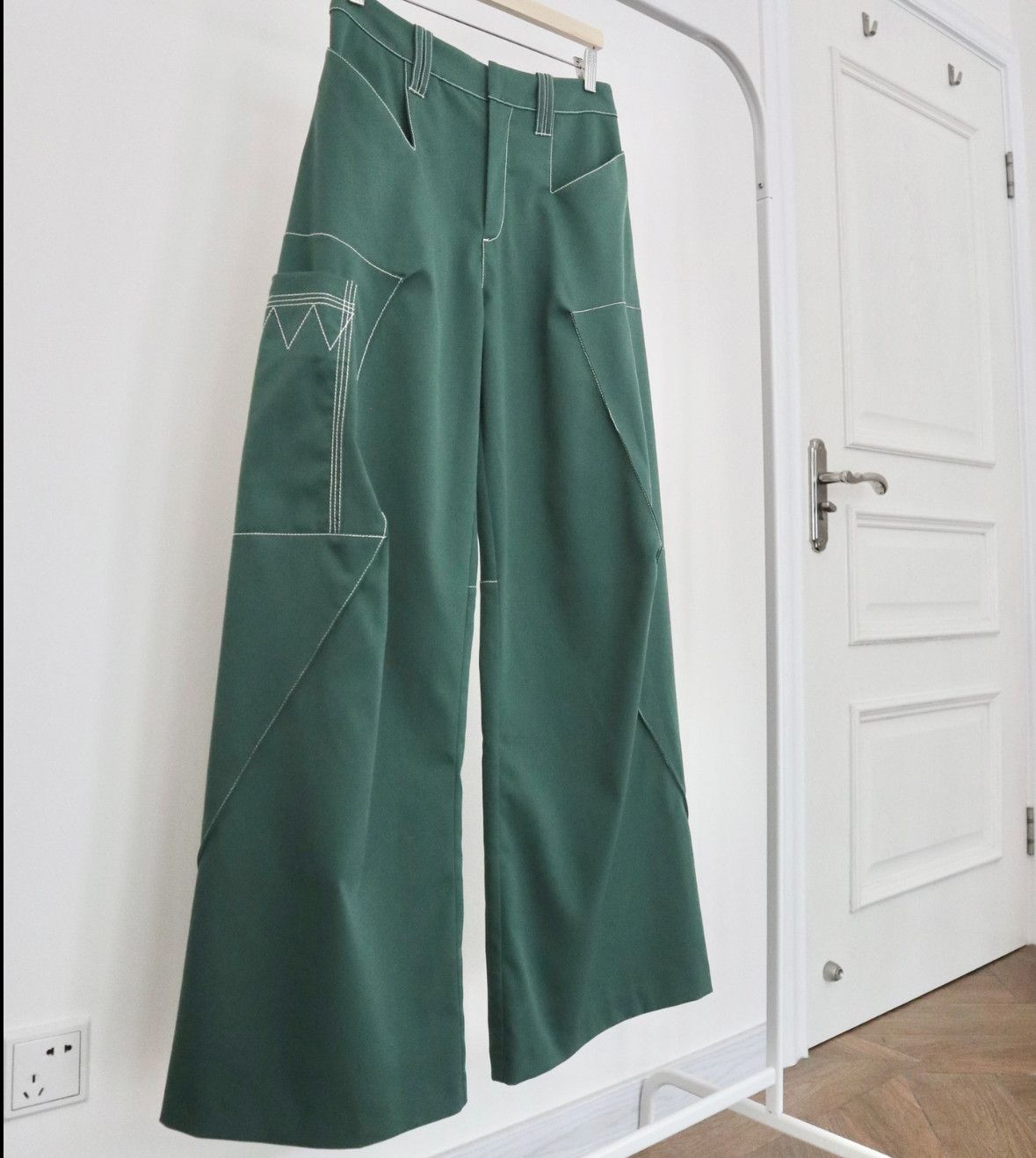 Kiko Kostadinov SS23 show green bright line geometric wide-leg pants Size US 30 / EU 46 - 3 Thumbnail