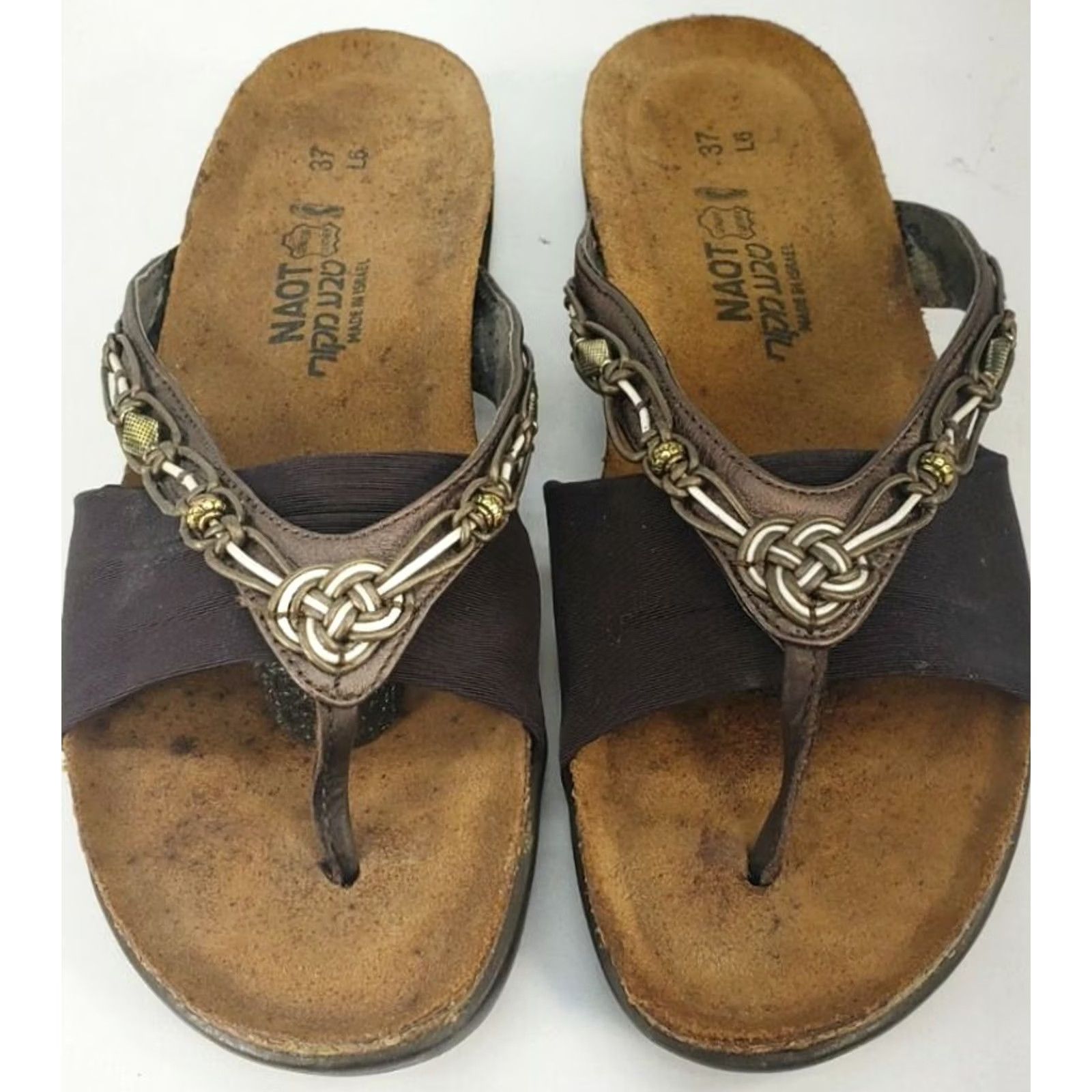 Vintage Naot Jennifer Women's 6M 37E Brown Bronze Beading Leather Rope On Straps Flip Flop Thong Sandals Size US 6 / IT 36 - 5 Thumbnail