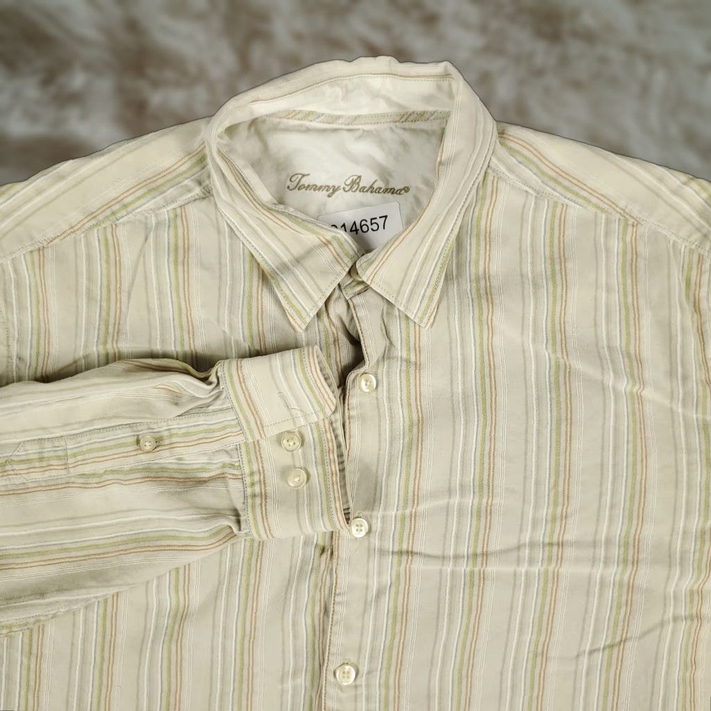 Tommy Bahama Tommy Bahama Button-Up Shirt Mens L Beige Striped Long Sleeve Casual Formal Business Classic Modern Preppy Size Large Size US L / EU 52-54 / 3 - 1 Thumbnail