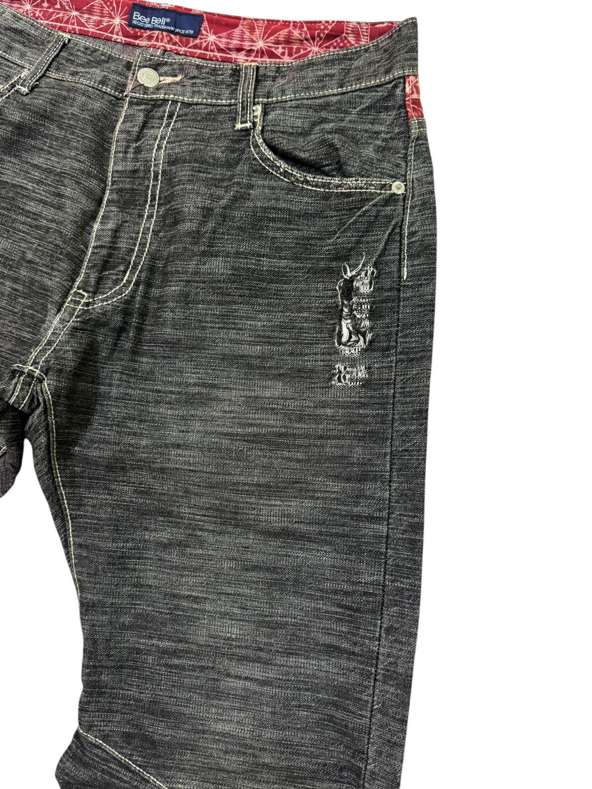 Hysteric Glamour Distressed Bee Bell Floral Red Pattern Accents Style Denim Size US 31 - 4 Thumbnail
