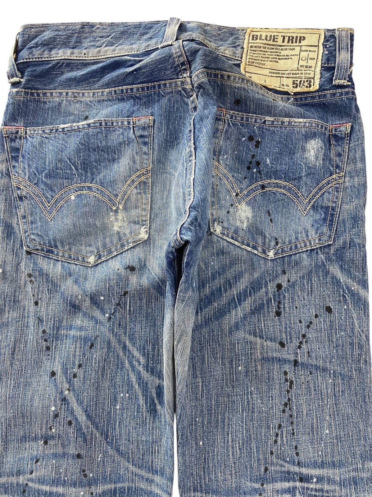 Japanese Brand Blue Trip Ripped With Paint Splatter Straight Leg Jeans Size US 32 / EU 48 - 4 Thumbnail