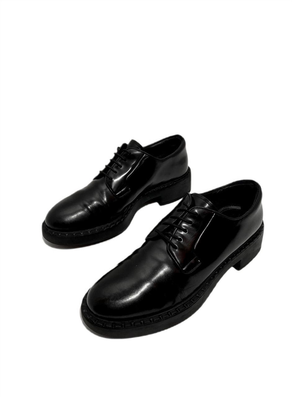 PRADA Derby Black Leather Lace Up Flats Women Shoes