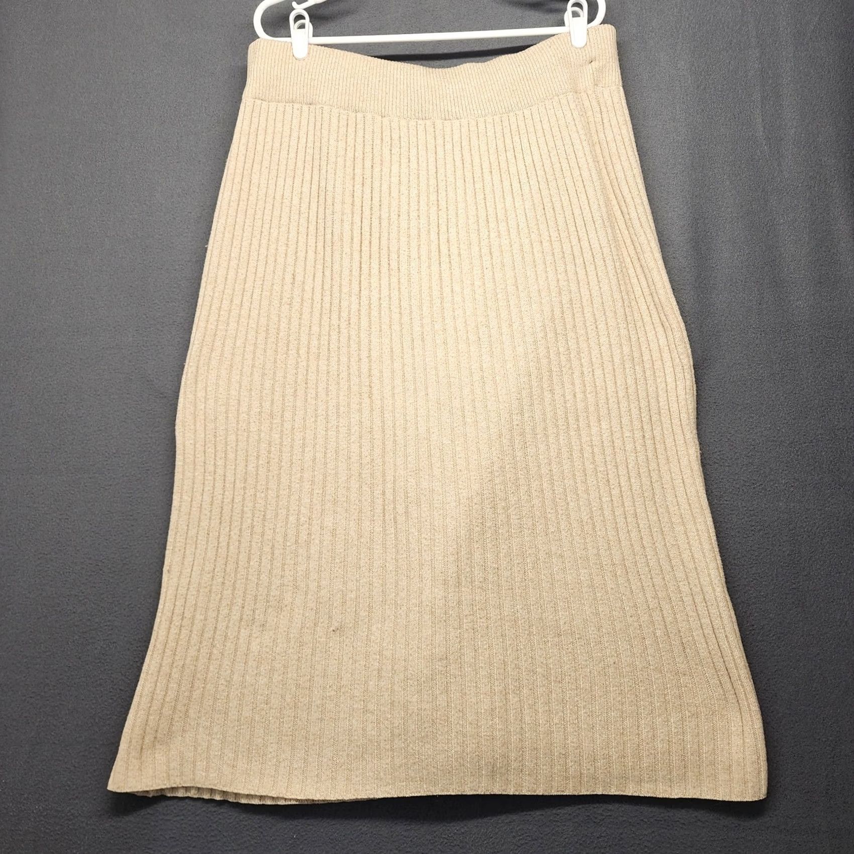 Vintage Time And Tru Skirt Womens 3XL Beige Ribbed Knit Pull On Stretch Midi Classic Size 40" / US 18 - 2 Thumbnail