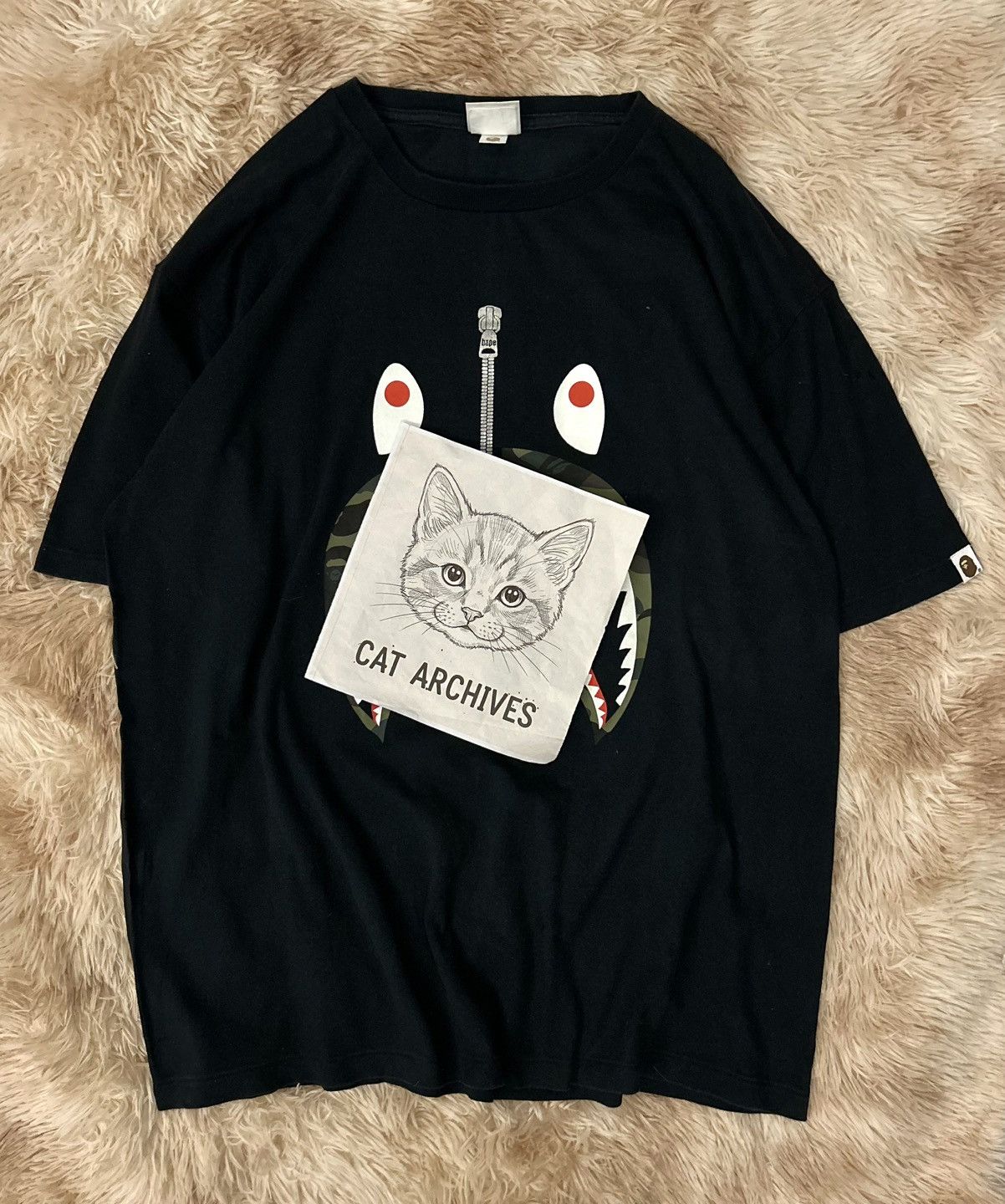 Bape 💥CRAZY💥 BAPE SHARK CAMO HEAD LOGO LININGS TEE Size US XXL / EU 58 / 5 - 16 Thumbnail