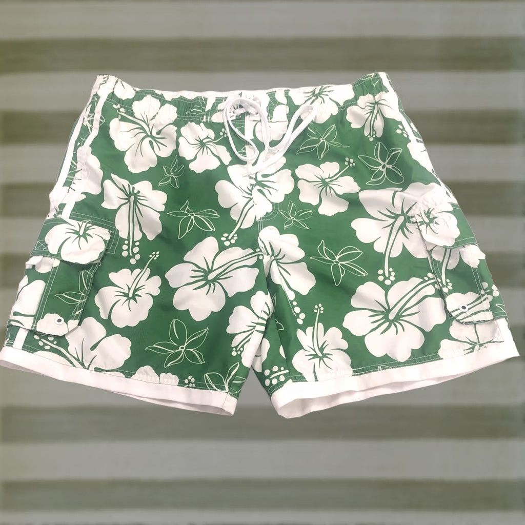 Swims OP Hawaiian Board Shorts Mens Turf Green Floral 42 Drawstring Pockets Beach Surf Swim Bottoms Men Size US 42 / EU 58 - 1 Thumbnail