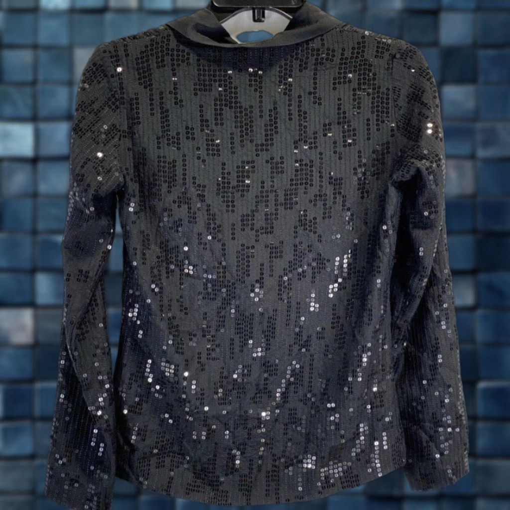 Michael Stars Michael Stars Black Silk Sequin Chiffon Blazer XS Long Sleeve Shawl Lapel One-Button Pockets Women's Modern Classic Jacket Size XS / US 0-2 / IT 36-38 - 1 Thumbnail